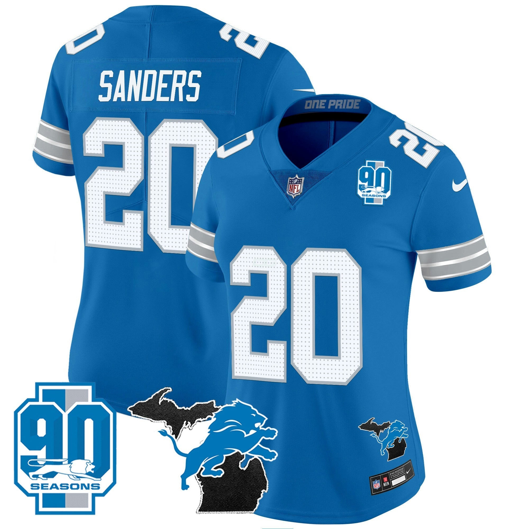 Camisa NFL Women’s Detroit 2024 Michigan & 90th Year Patch Vapor Jersey