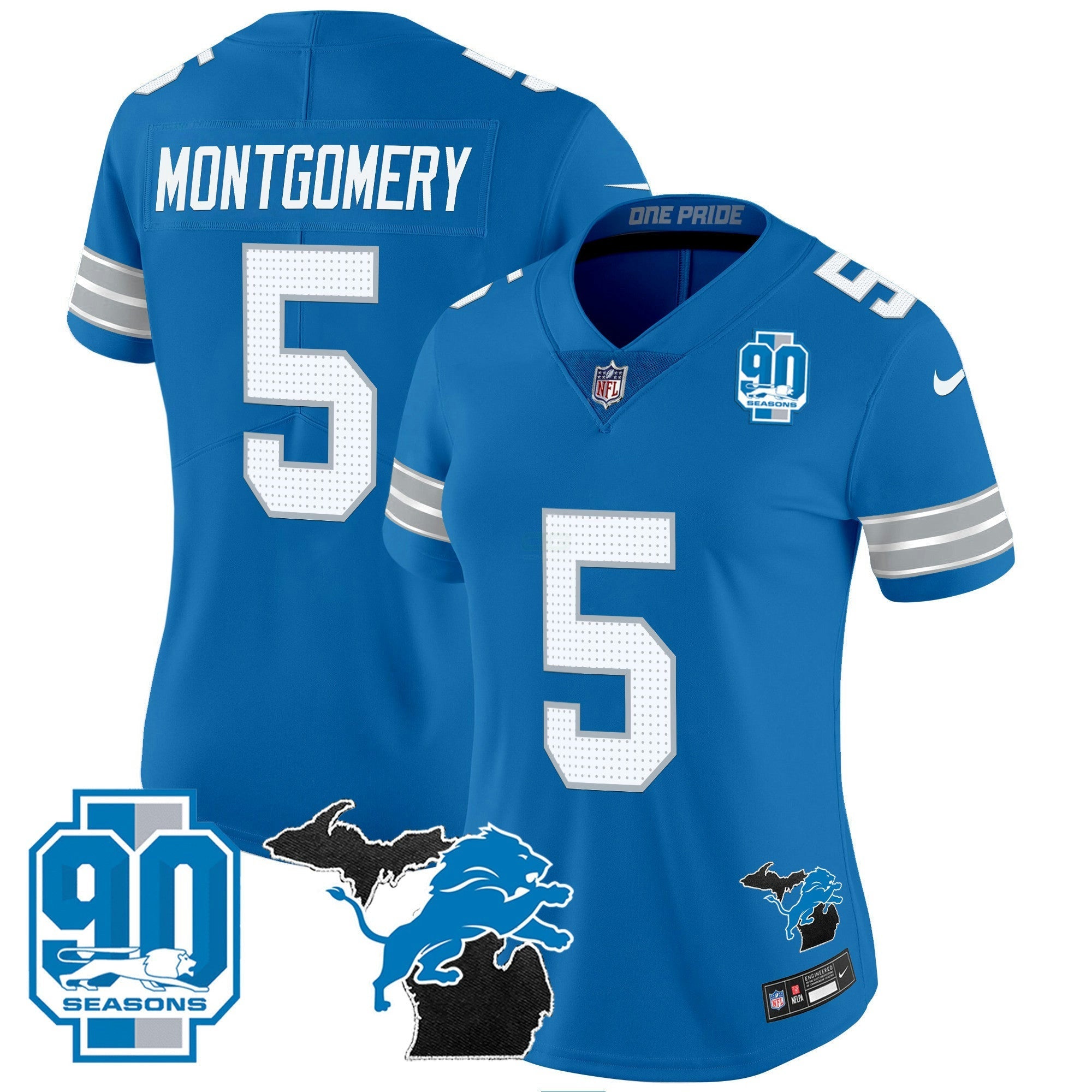Camisa NFL Women’s Detroit 2024 Michigan & 90th Year Patch Vapor Jersey