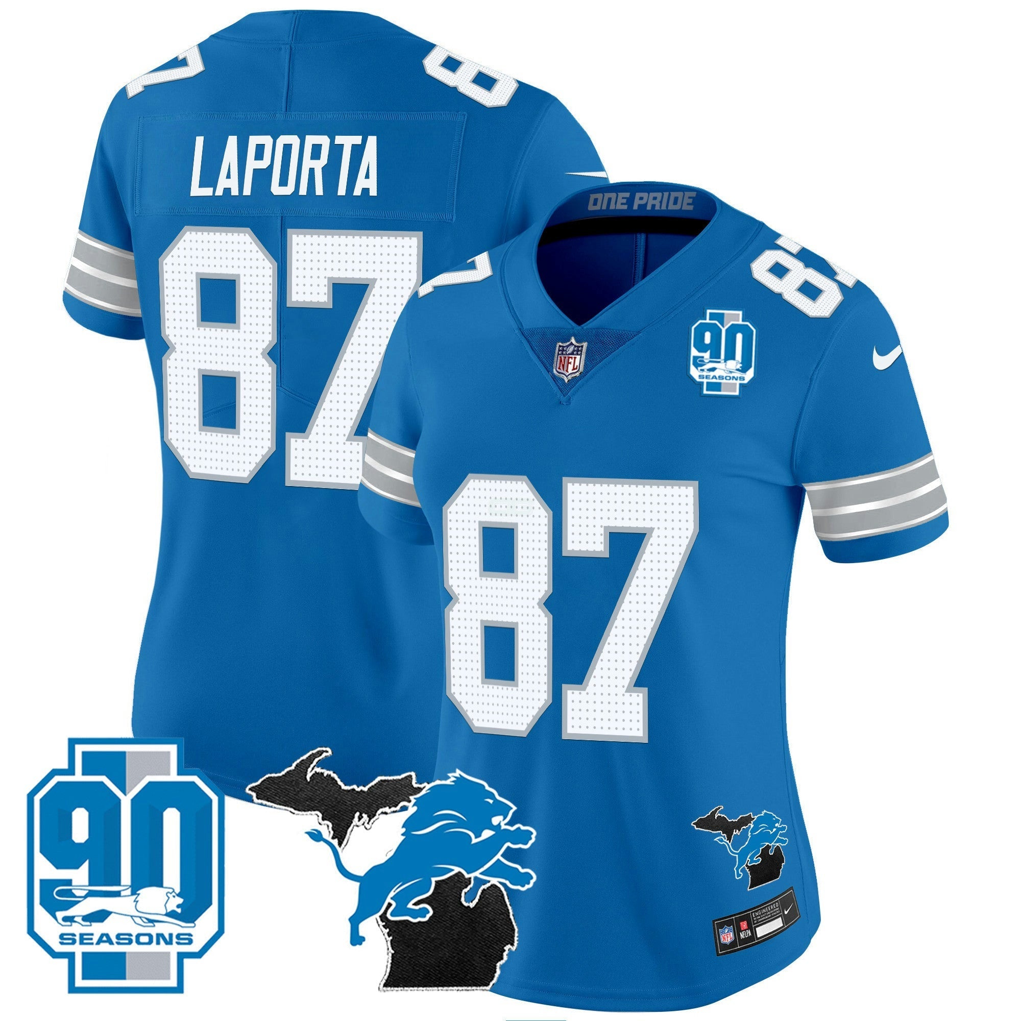 Camisa NFL Women’s Detroit 2024 Michigan & 90th Year Patch Vapor Jersey