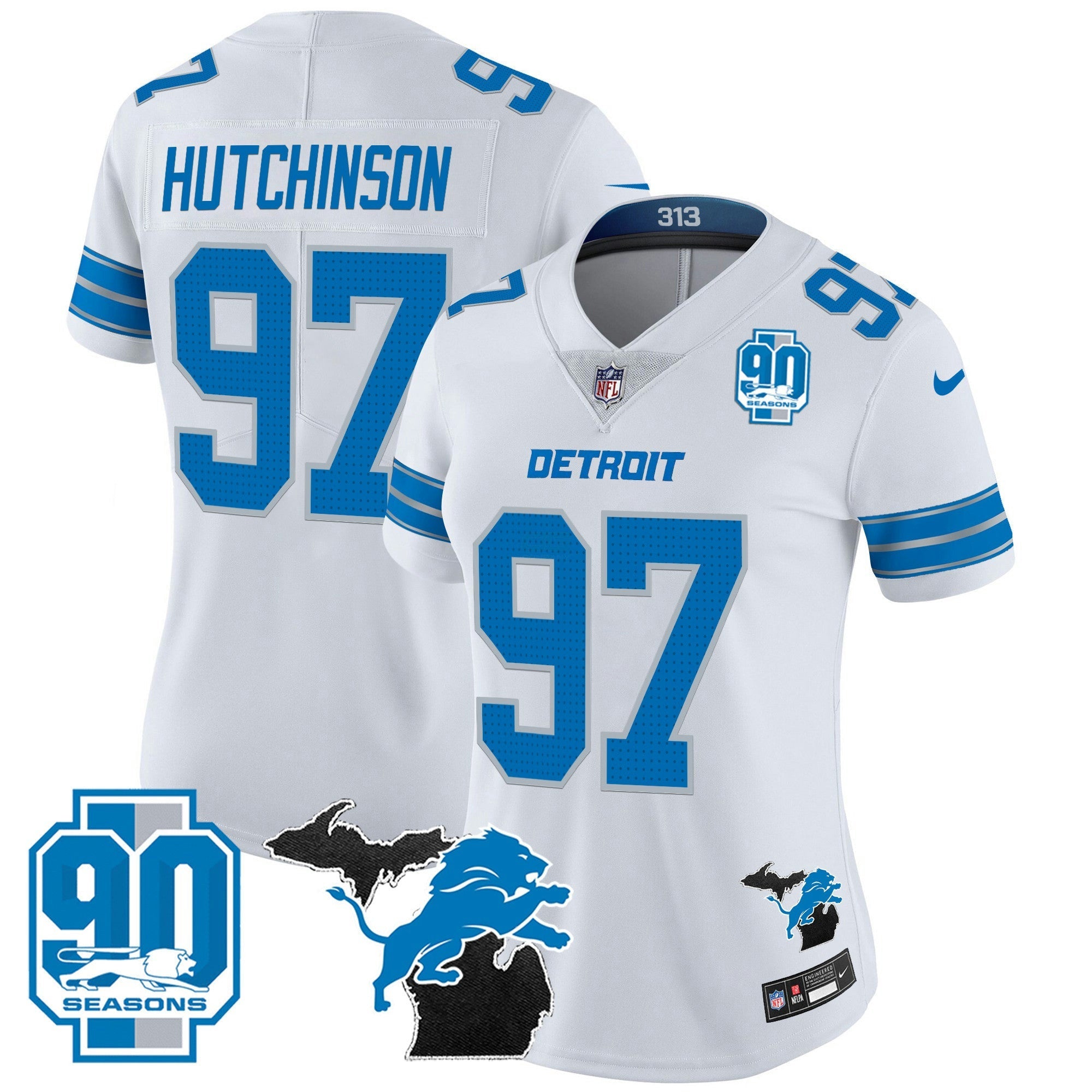 Camisa NFL Women’s Detroit 2024 Michigan & 90th Year Patch Vapor Jersey