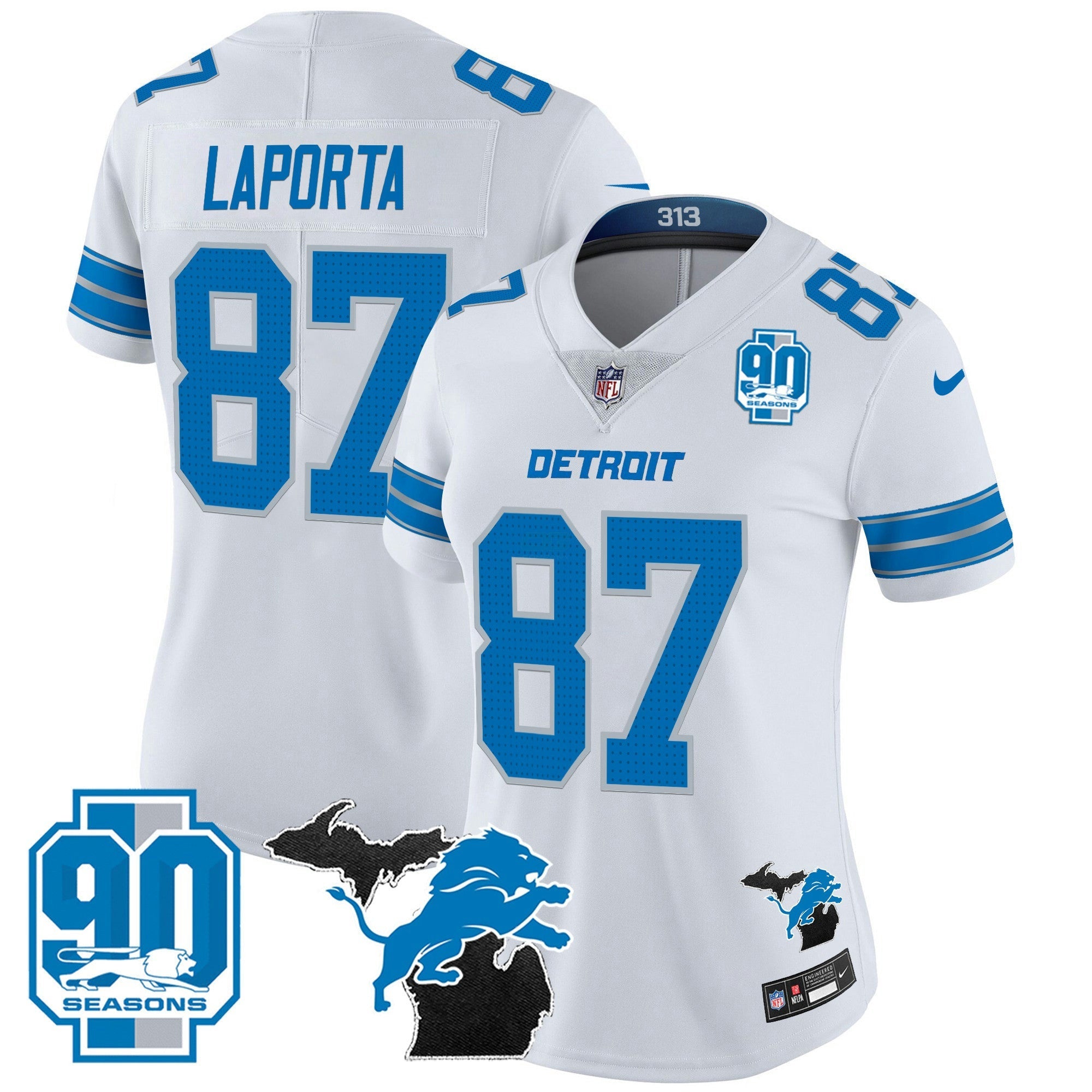Camisa NFL Women’s Detroit 2024 Michigan & 90th Year Patch Vapor Jersey