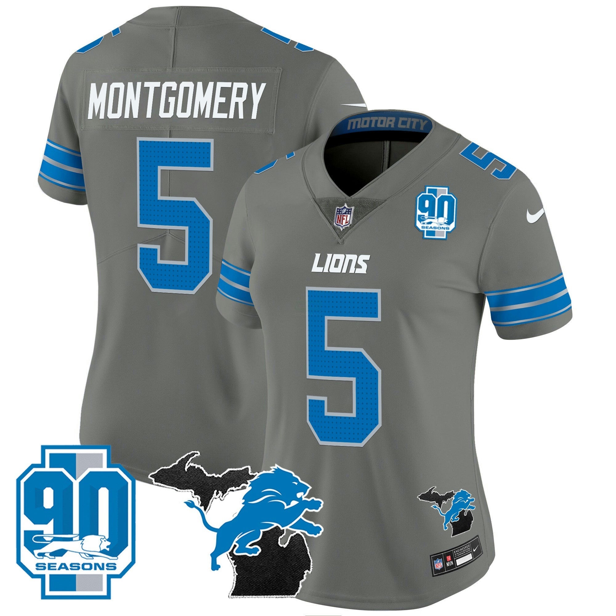 Camisa NFL Women’s Detroit 2024 Michigan & 90th Year Patch Vapor Jersey