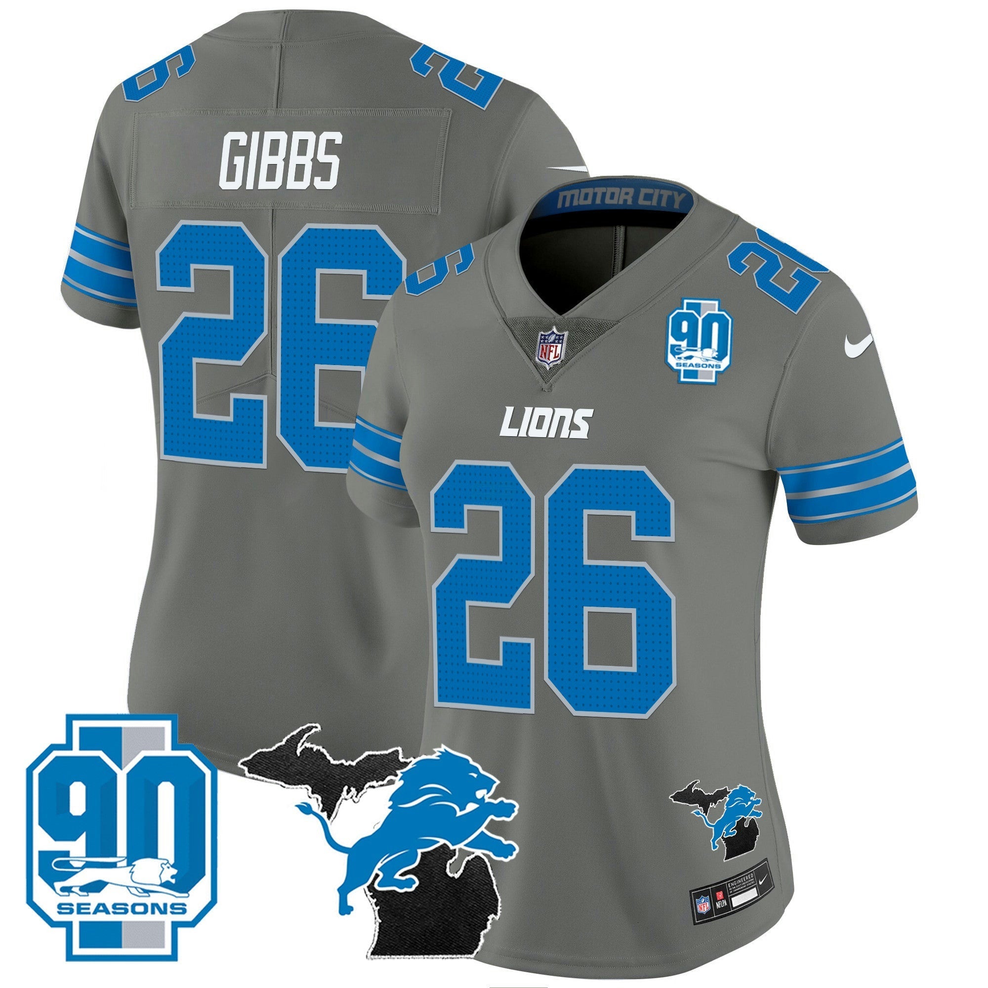 Camisa NFL Women’s Detroit 2024 Michigan & 90th Year Patch Vapor Jersey
