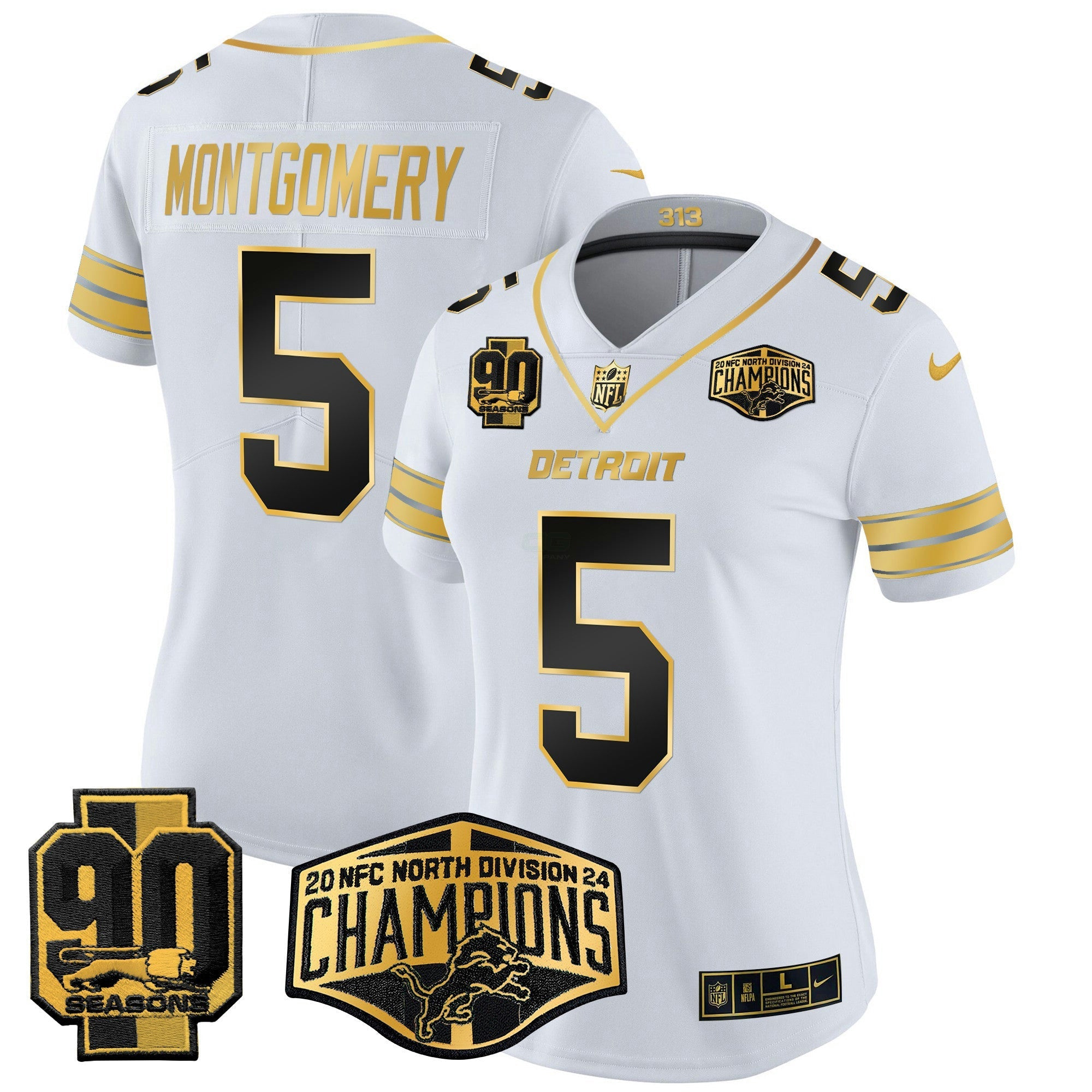 Camisa NFL Women’s Detroit 2024 NFC North Division Champions Patch Dourada Vapor Limited Jersey