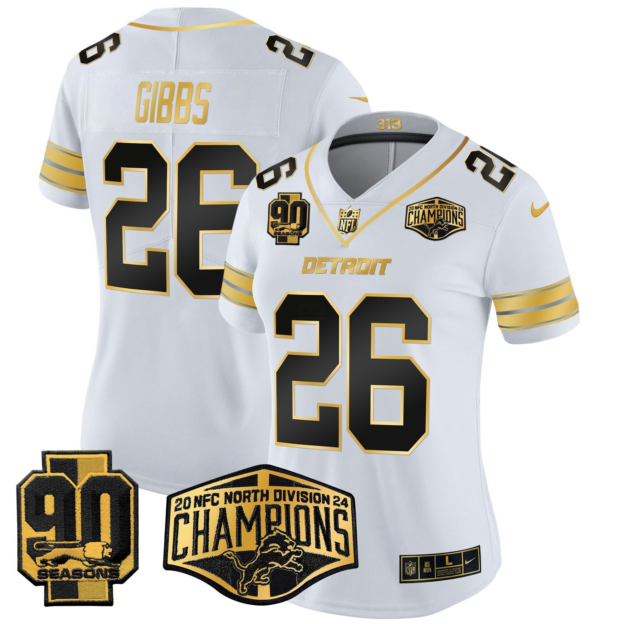 Camisa NFL Women’s Detroit 2024 NFC North Division Champions Patch Dourada Vapor Limited Jersey