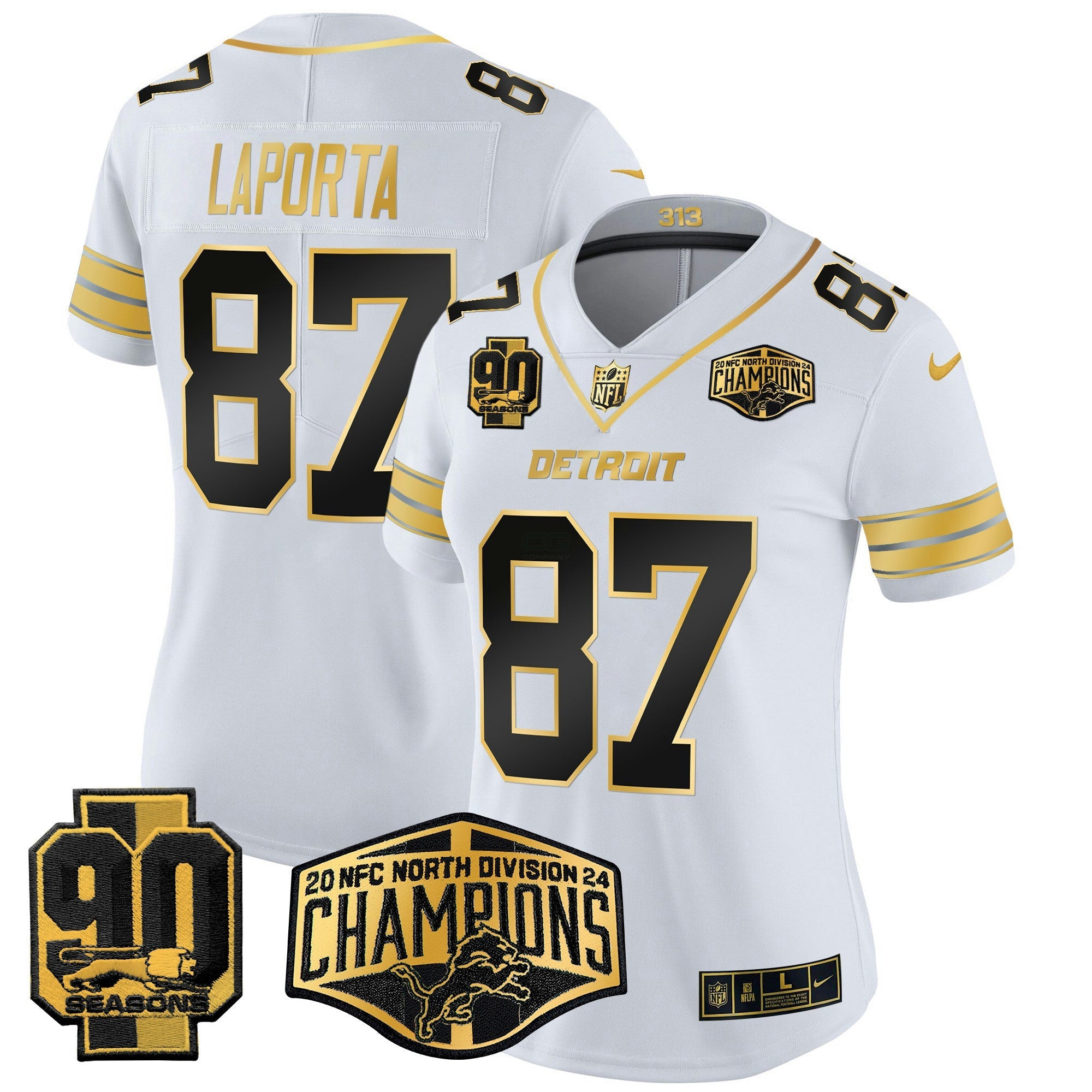 Camisa NFL Women’s Detroit 2024 NFC North Division Champions Patch Dourada Vapor Limited Jersey