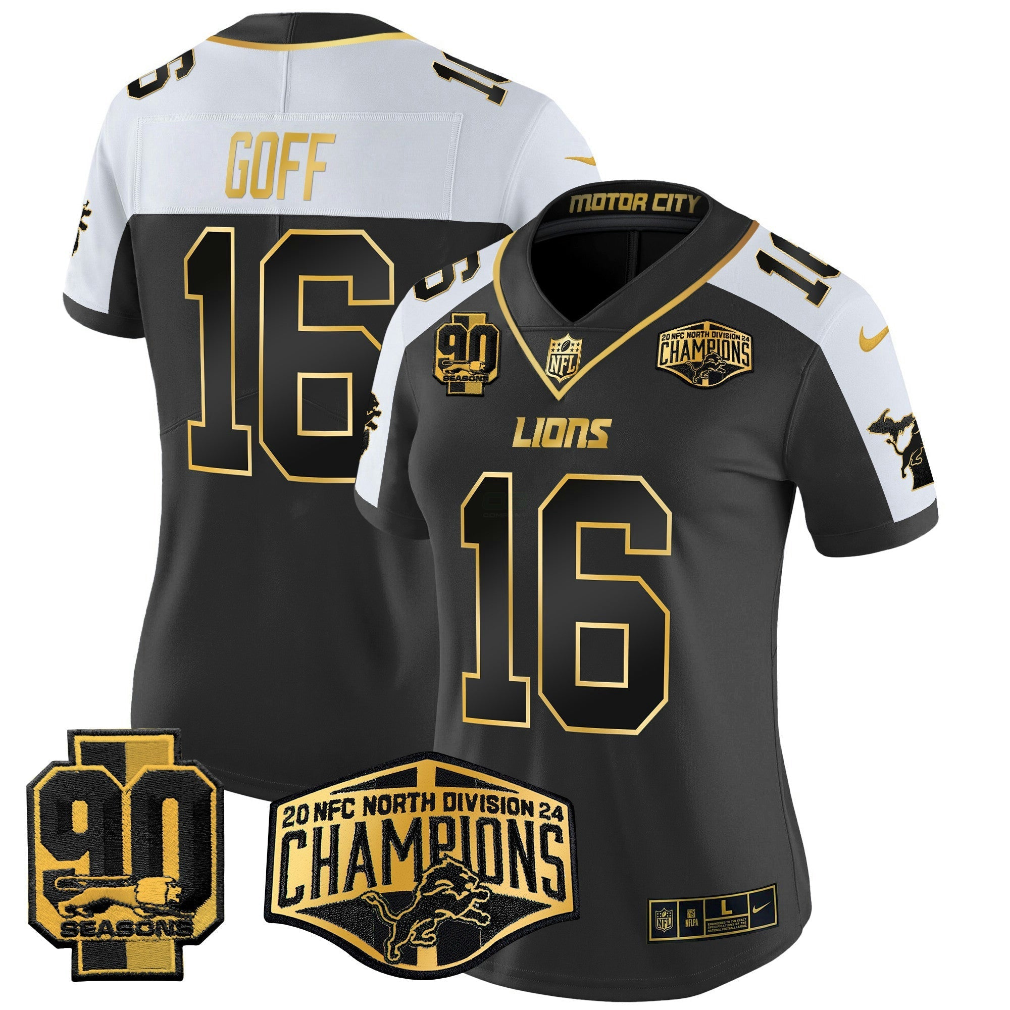 Camisa NFL Women’s Detroit 2024 NFC North Division Champions Patch Dourada Vapor Limited Jersey