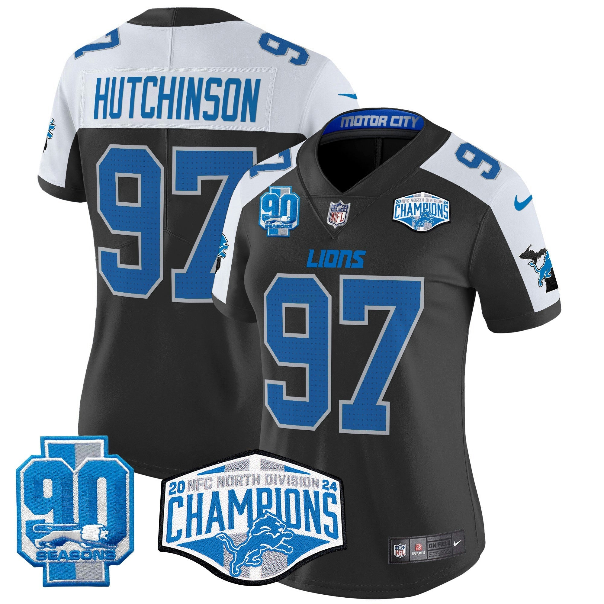 Camisa NFL Women’s Detroit 2024 NFC North Division Champions Patch Vapor Limited Jersey