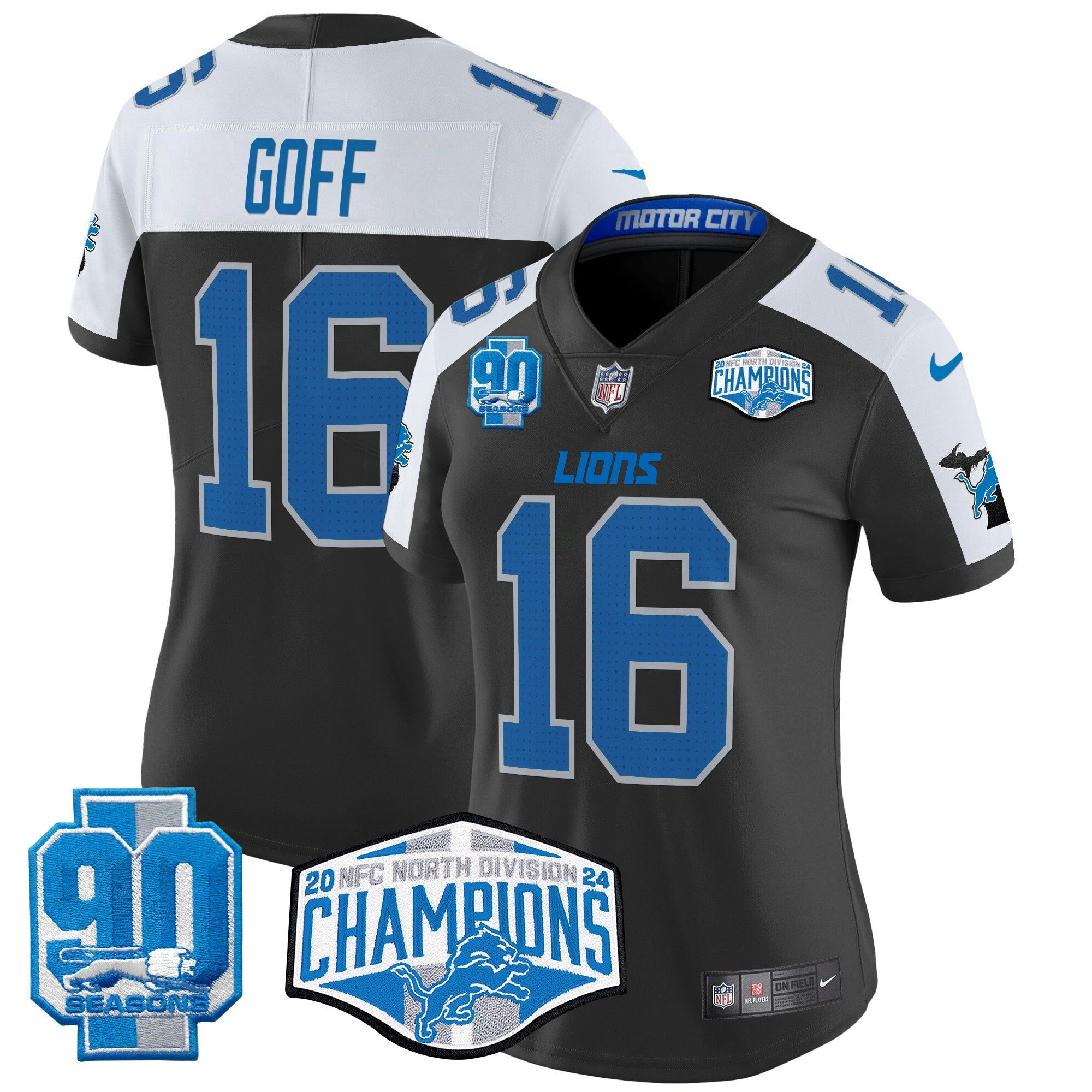 Camisa NFL Women’s Detroit 2024 NFC North Division Champions Patch Vapor Limited Jersey