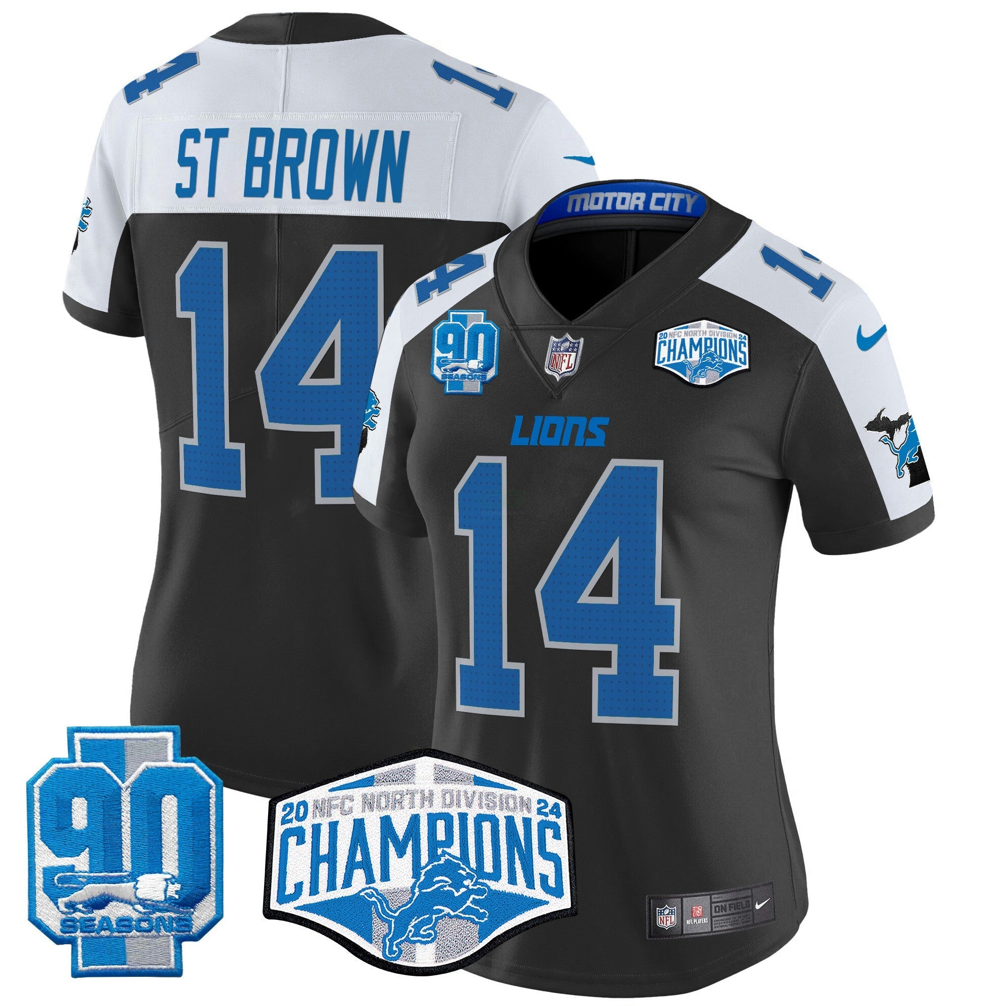 Camisa NFL Women’s Detroit 2024 NFC North Division Champions Patch Vapor Limited Jersey