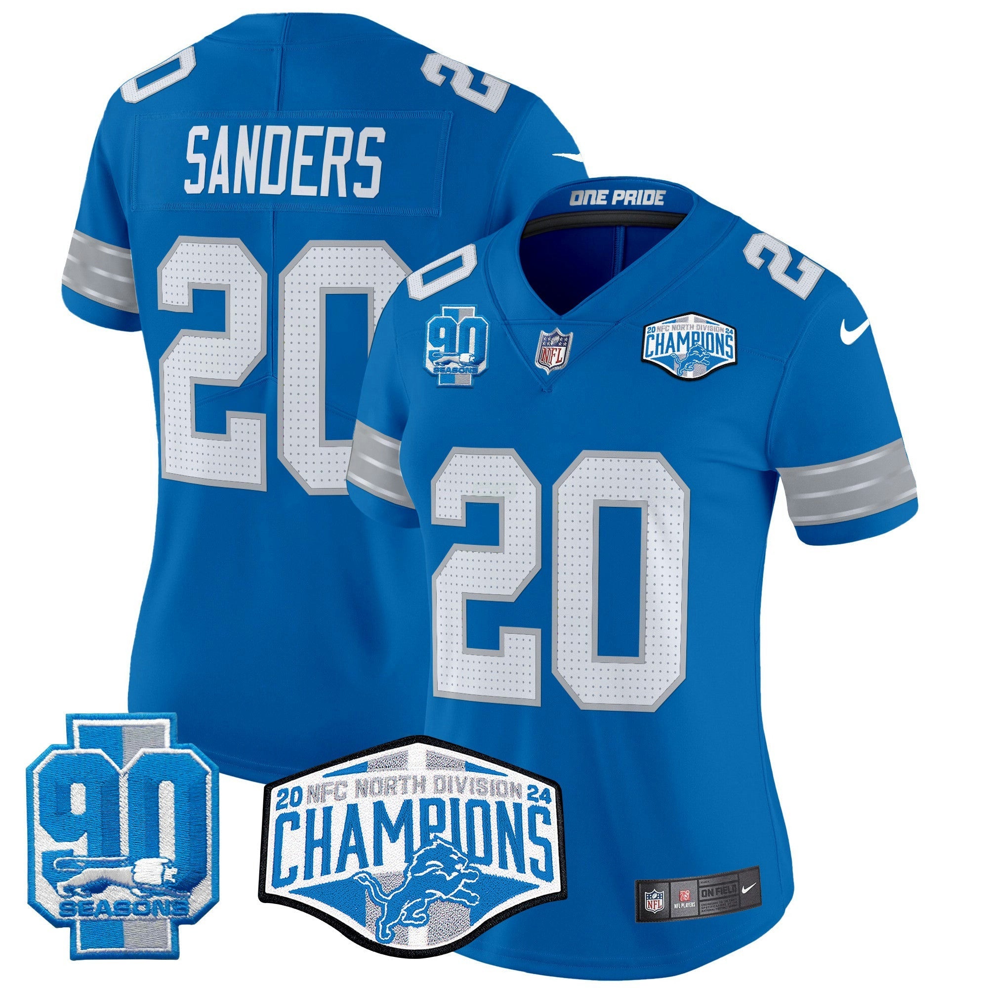 Camisa NFL Women’s Detroit 2024 NFC North Division Champions Patch Vapor Limited Jersey
