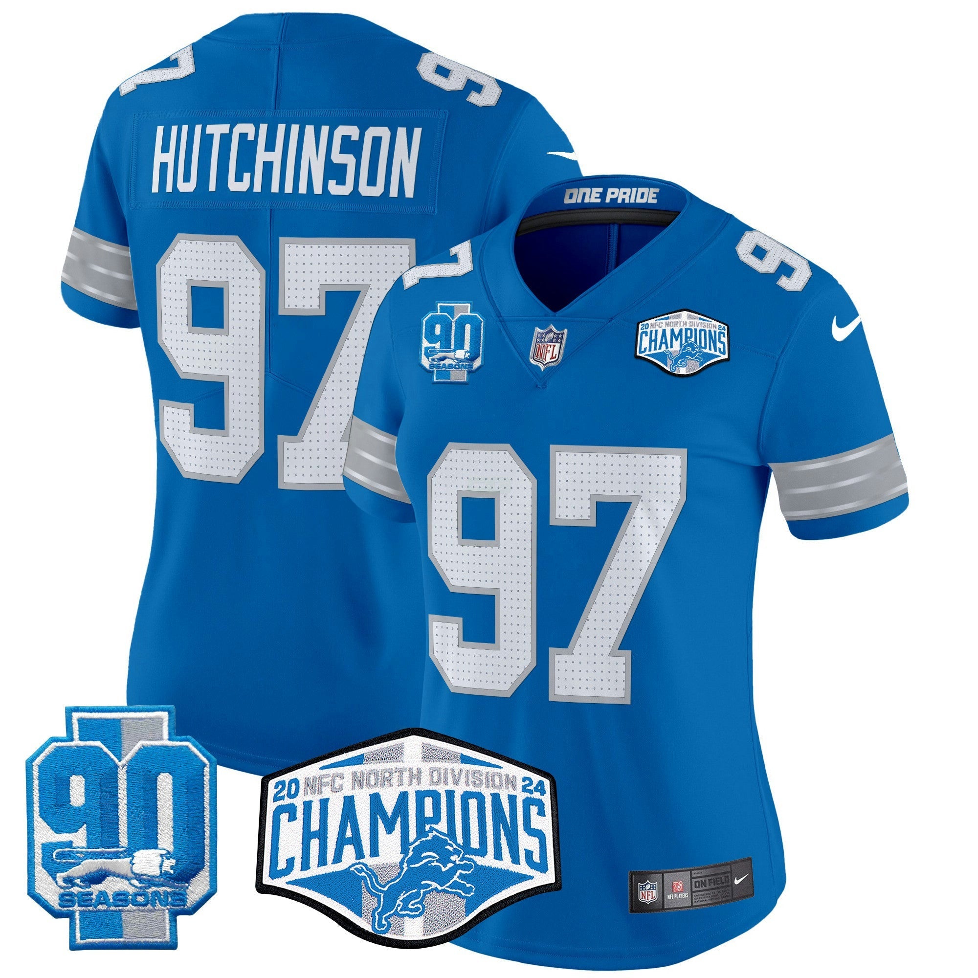 Camisa NFL Women’s Detroit 2024 NFC North Division Champions Patch Vapor Limited Jersey