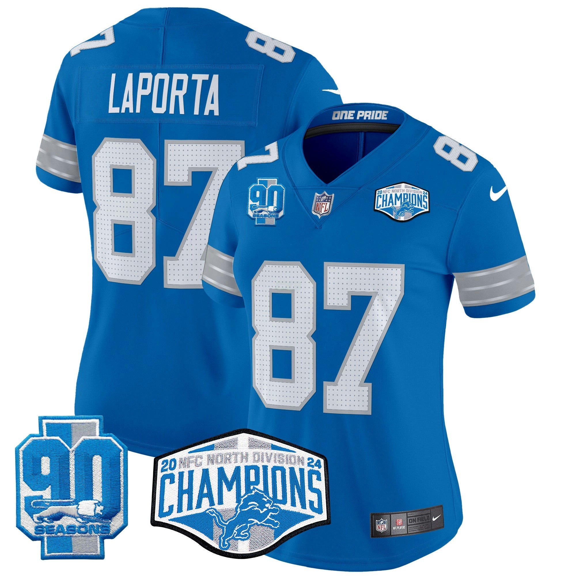 Camisa NFL Women’s Detroit 2024 NFC North Division Champions Patch Vapor Limited Jersey