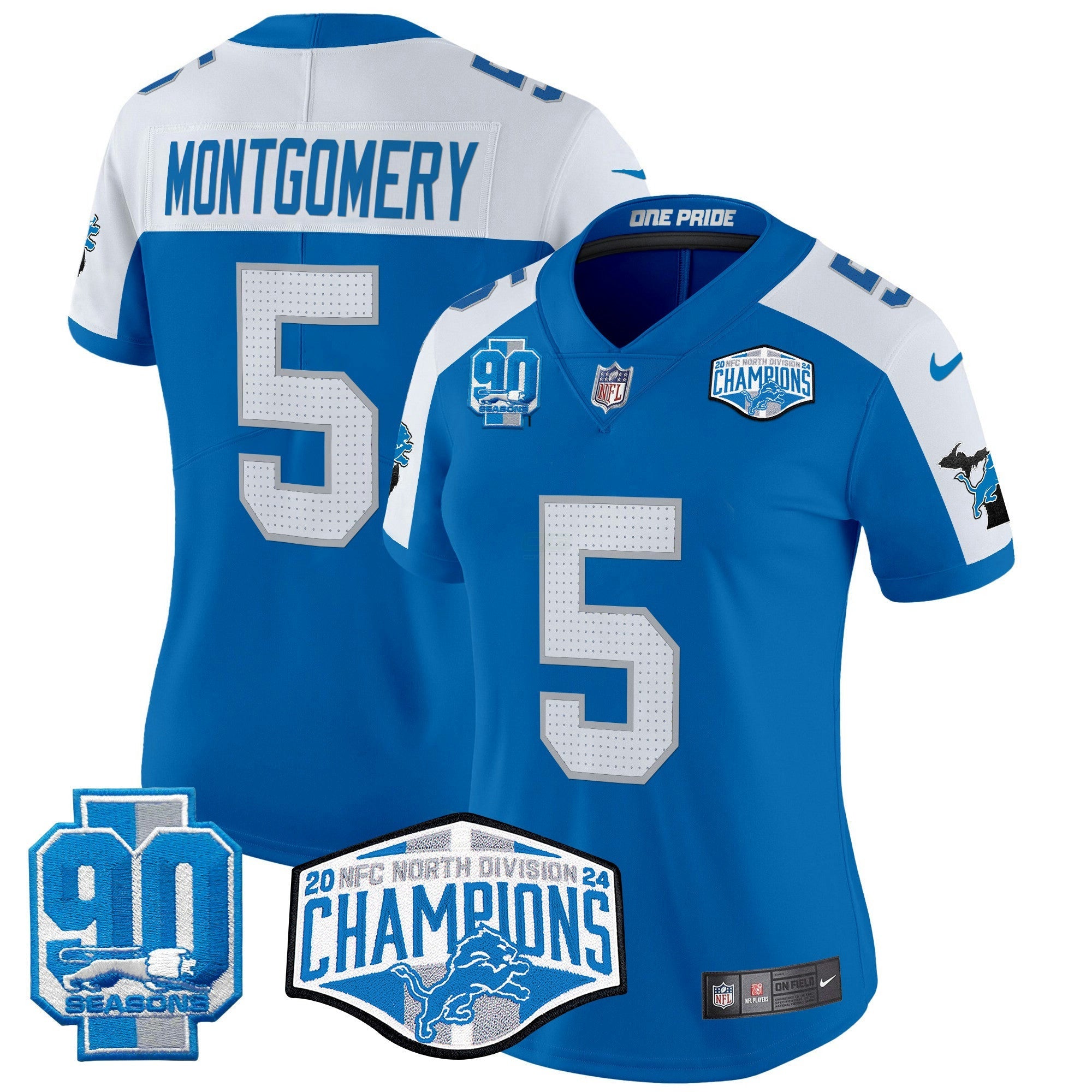 Camisa NFL Women’s Detroit 2024 NFC North Division Champions Patch Vapor Limited Jersey