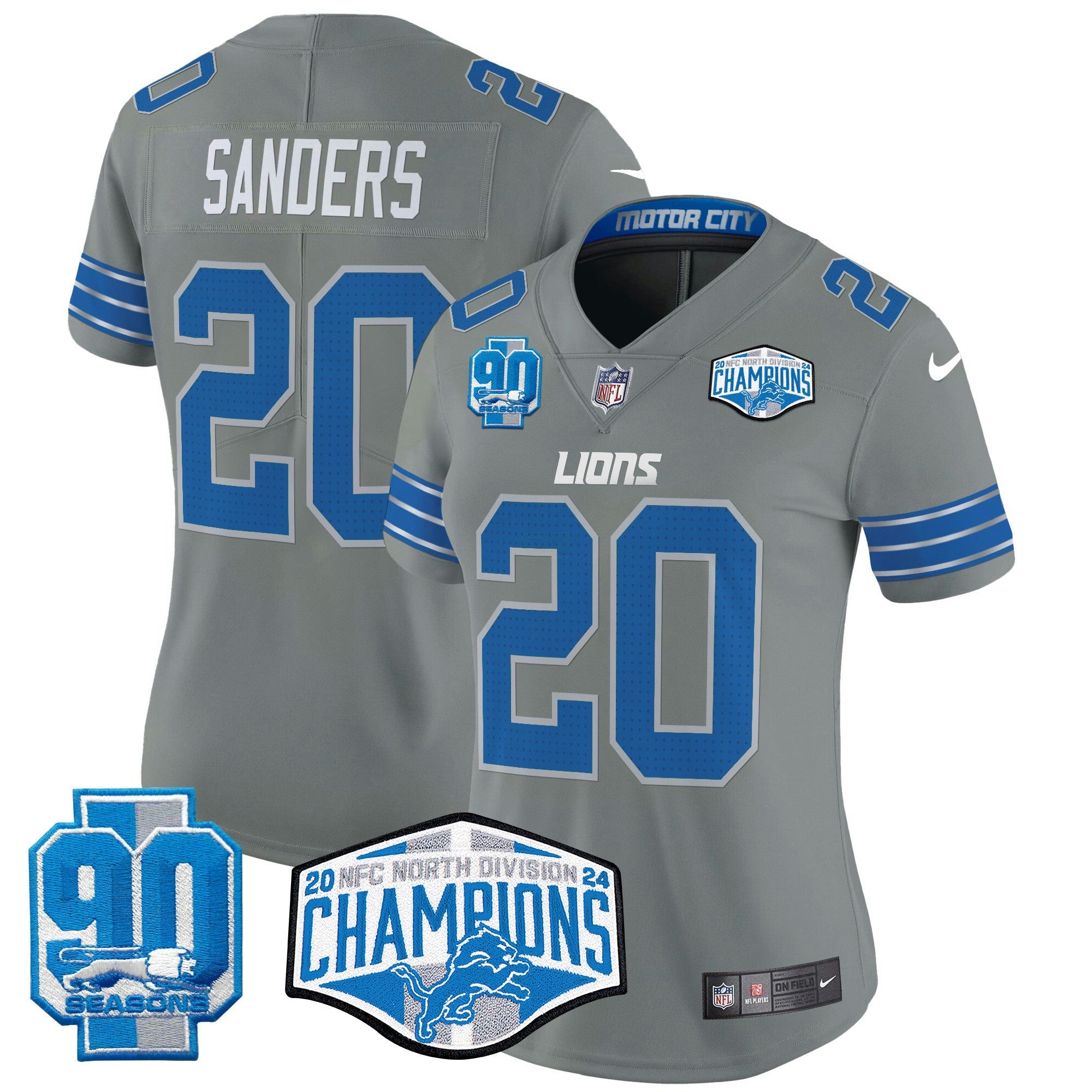 Camisa NFL Women’s Detroit 2024 NFC North Division Champions Patch Vapor Limited Jersey