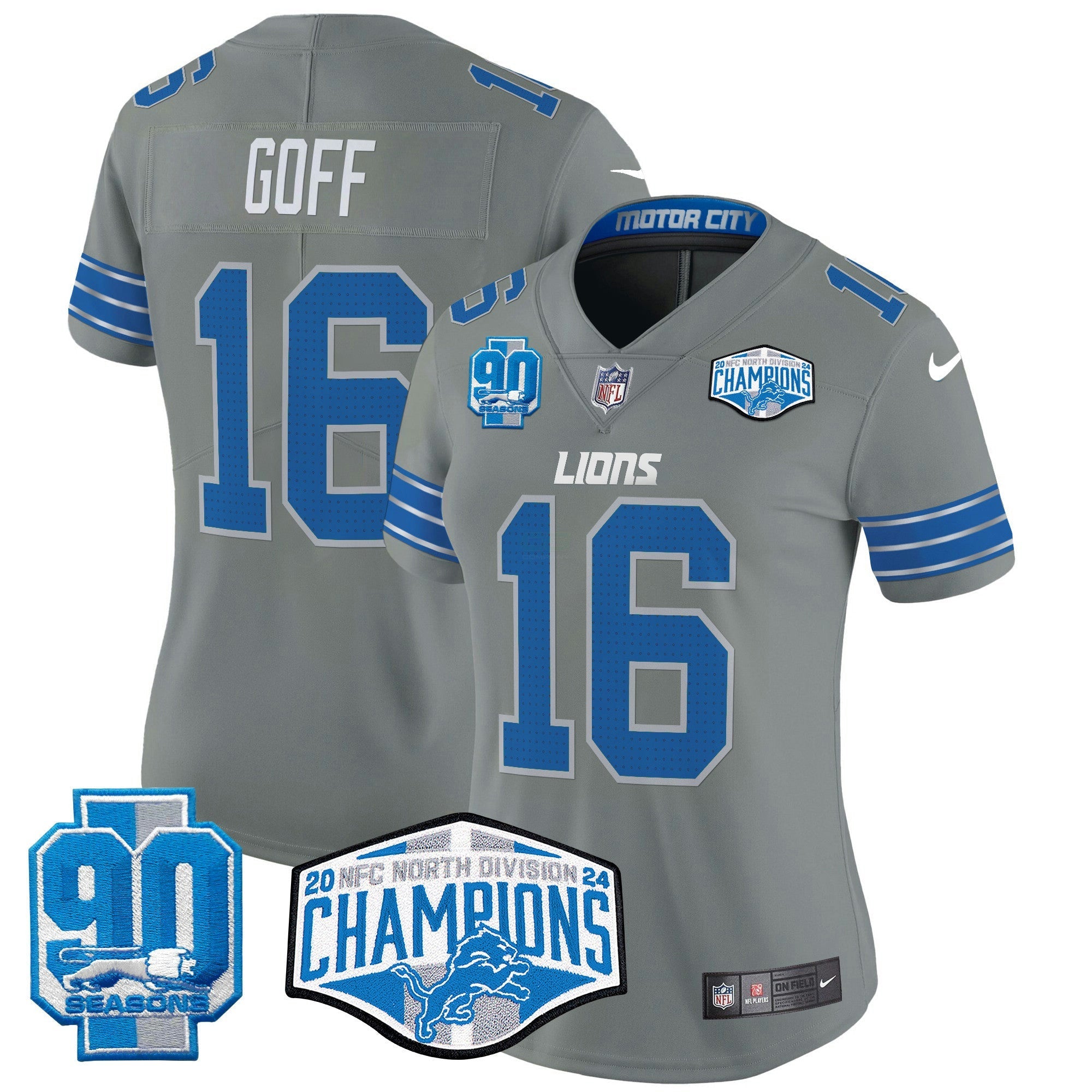 Camisa NFL Women’s Detroit 2024 NFC North Division Champions Patch Vapor Limited Jersey