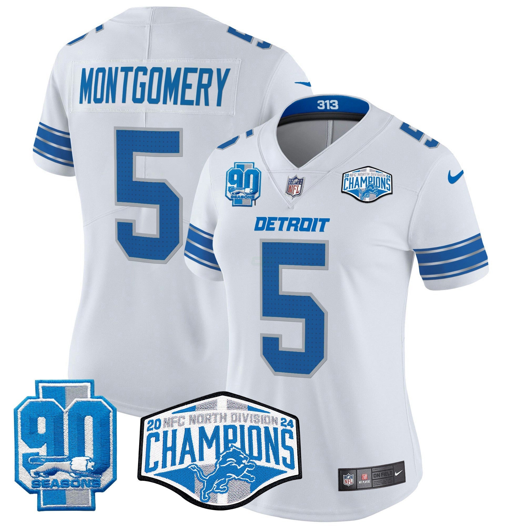 Camisa NFL Women’s Detroit 2024 NFC North Division Champions Patch Vapor Limited Jersey