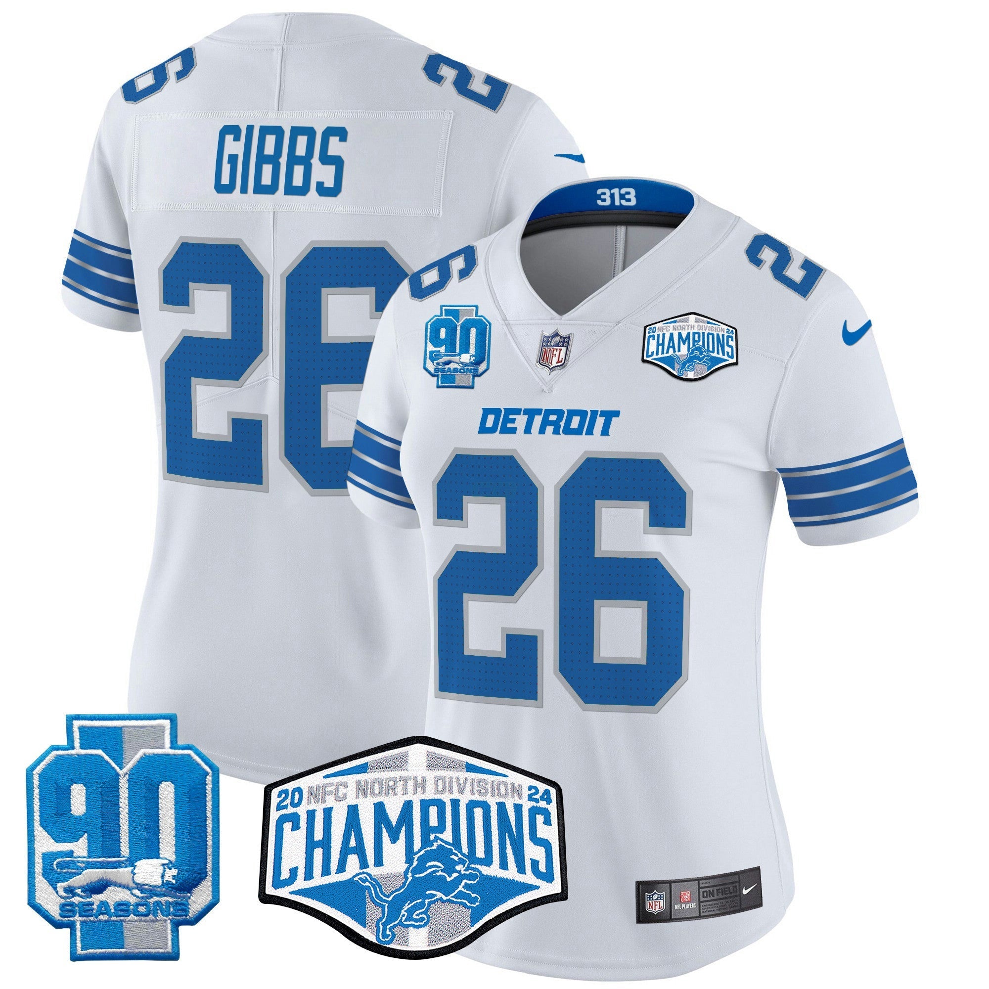 Camisa NFL Women’s Detroit 2024 NFC North Division Champions Patch Vapor Limited Jersey