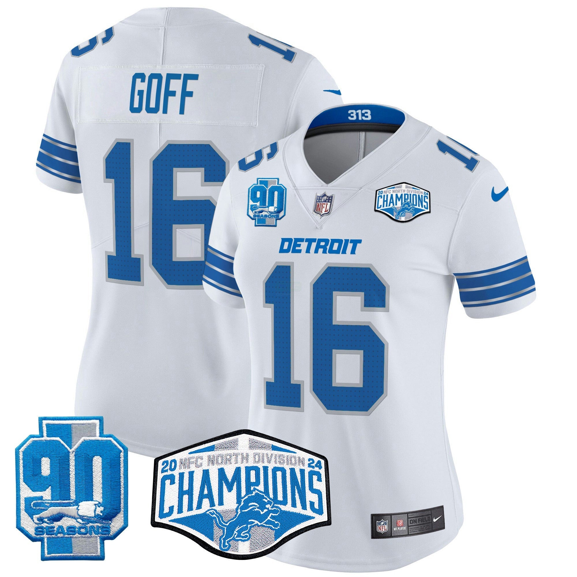 Camisa NFL Women’s Detroit 2024 NFC North Division Champions Patch Vapor Limited Jersey