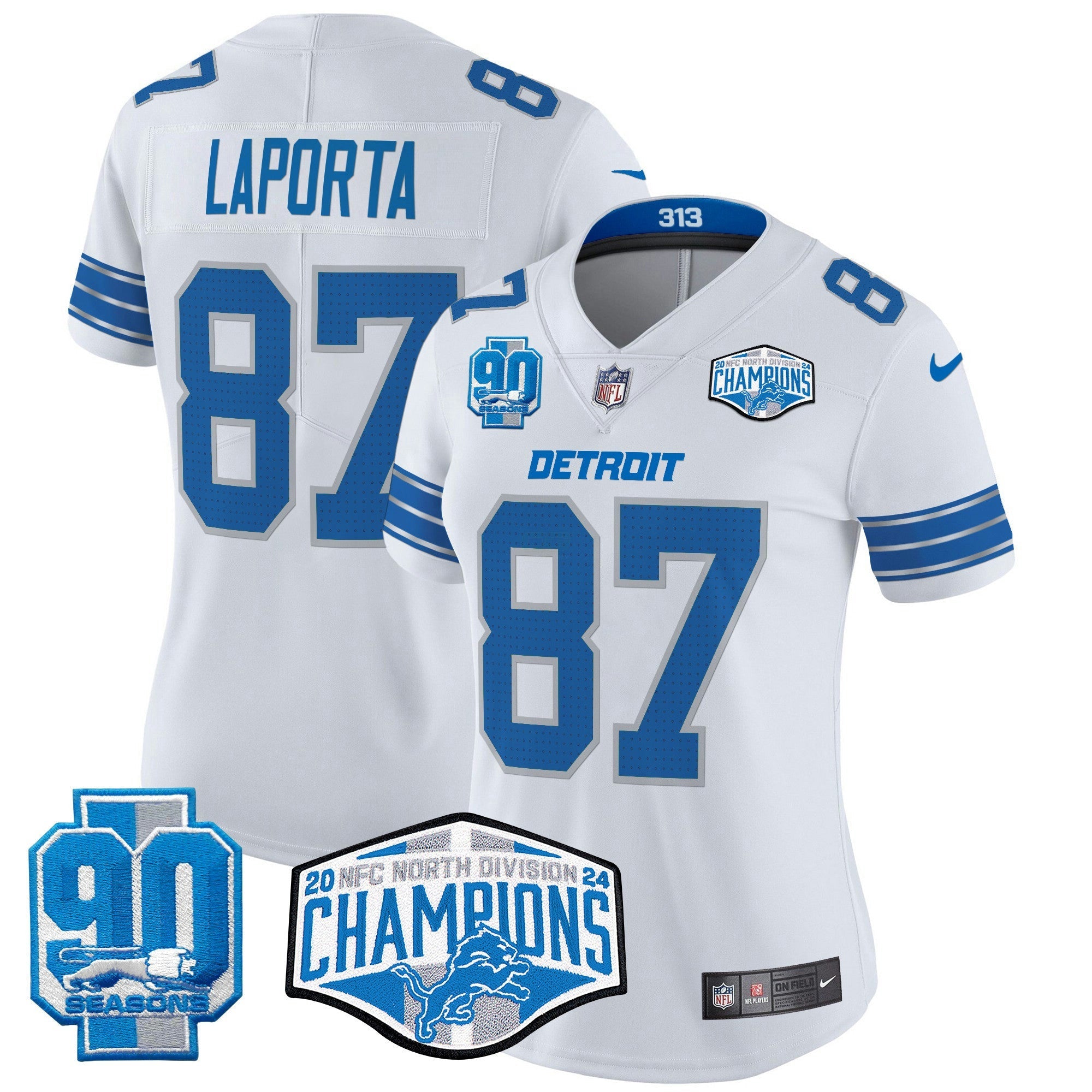 Camisa NFL Women’s Detroit 2024 NFC North Division Champions Patch Vapor Limited Jersey