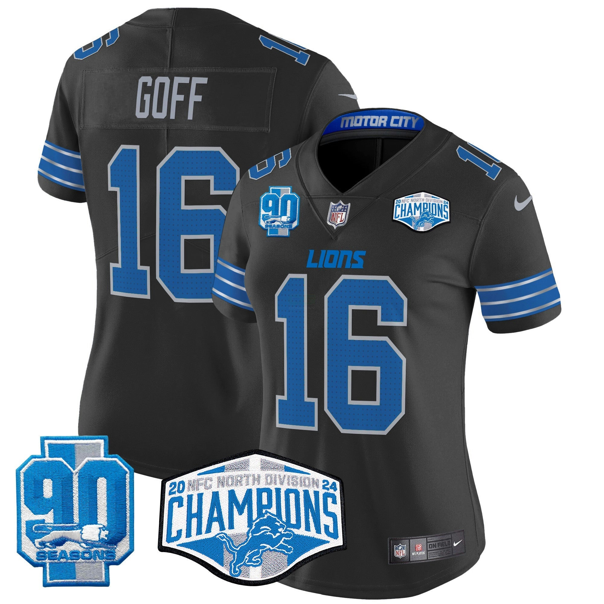 Camisa NFL Women’s Detroit 2024 NFC North Division Champions Patch Vapor Limited Jersey
