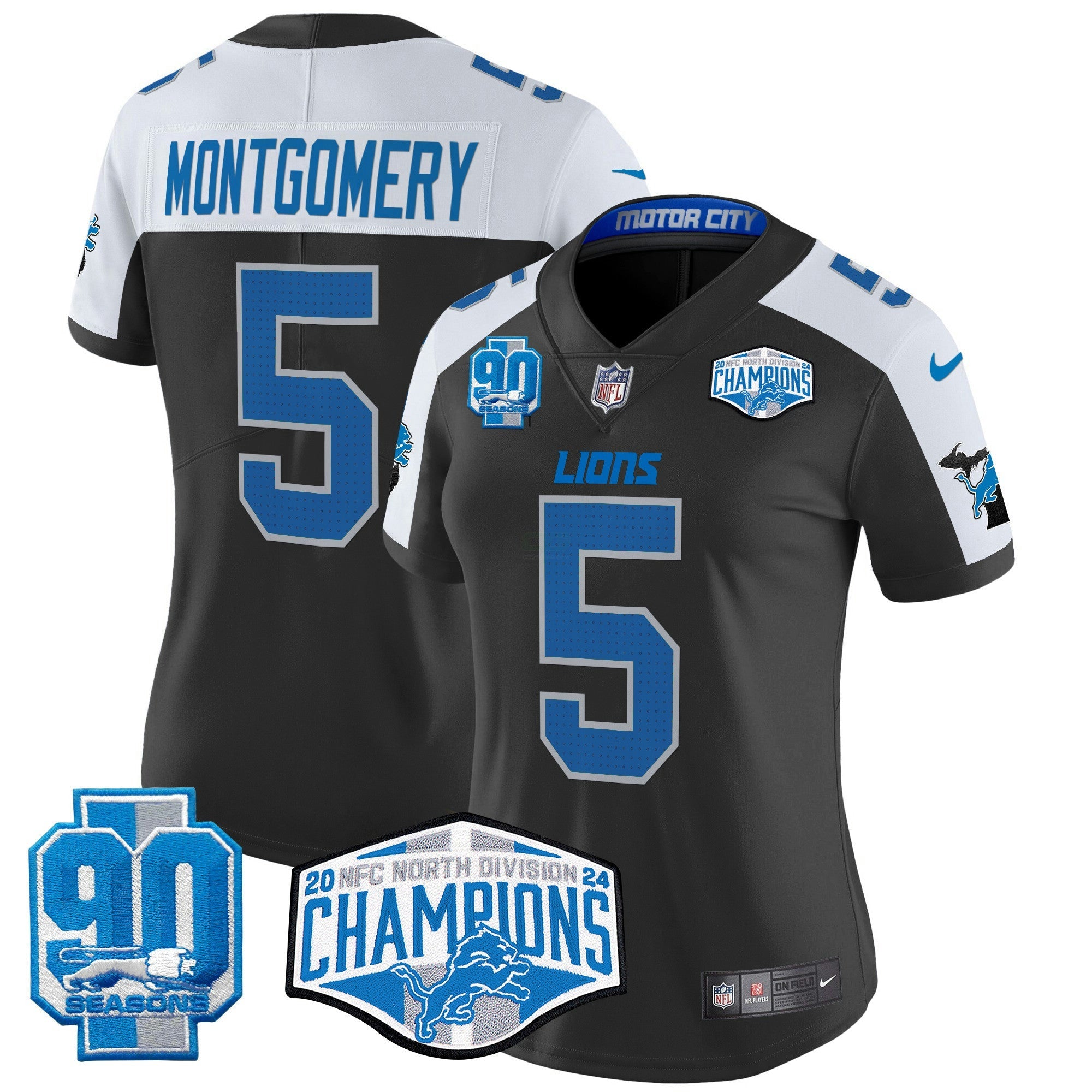 Camisa NFL Women’s Detroit 2024 NFC North Division Champions Patch Vapor Limited Jersey