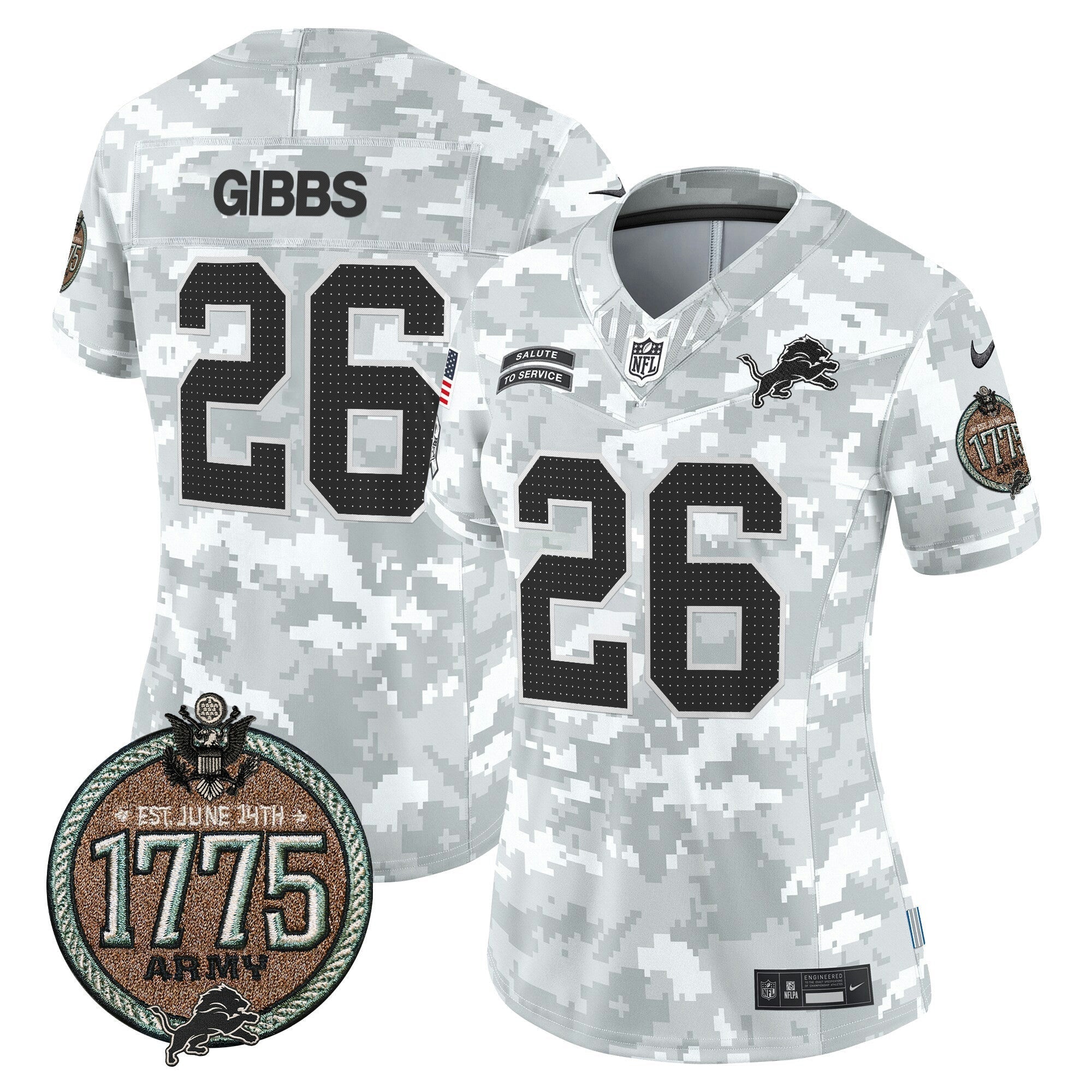 Camisa NFL Women’s Detroit 2024 Salute to Service Establishment Year Patch Vapor Limited Jersey