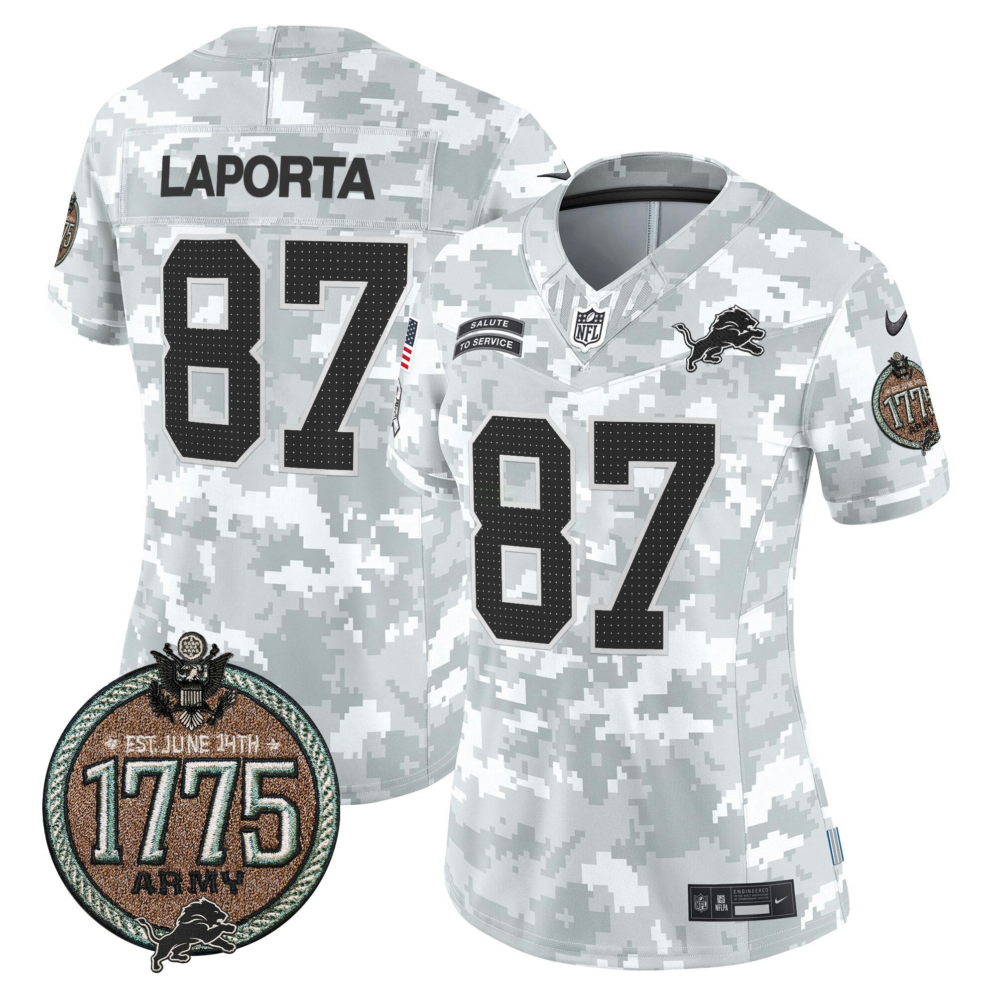 Camisa NFL Women’s Detroit 2024 Salute to Service Establishment Year Patch Vapor Limited Jersey