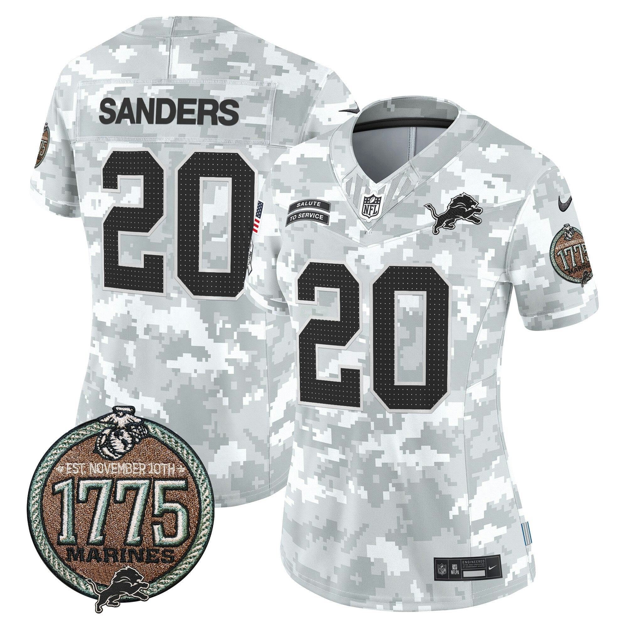 Camisa NFL Women’s Detroit 2024 Salute to Service Establishment Year Patch Vapor Limited Jersey