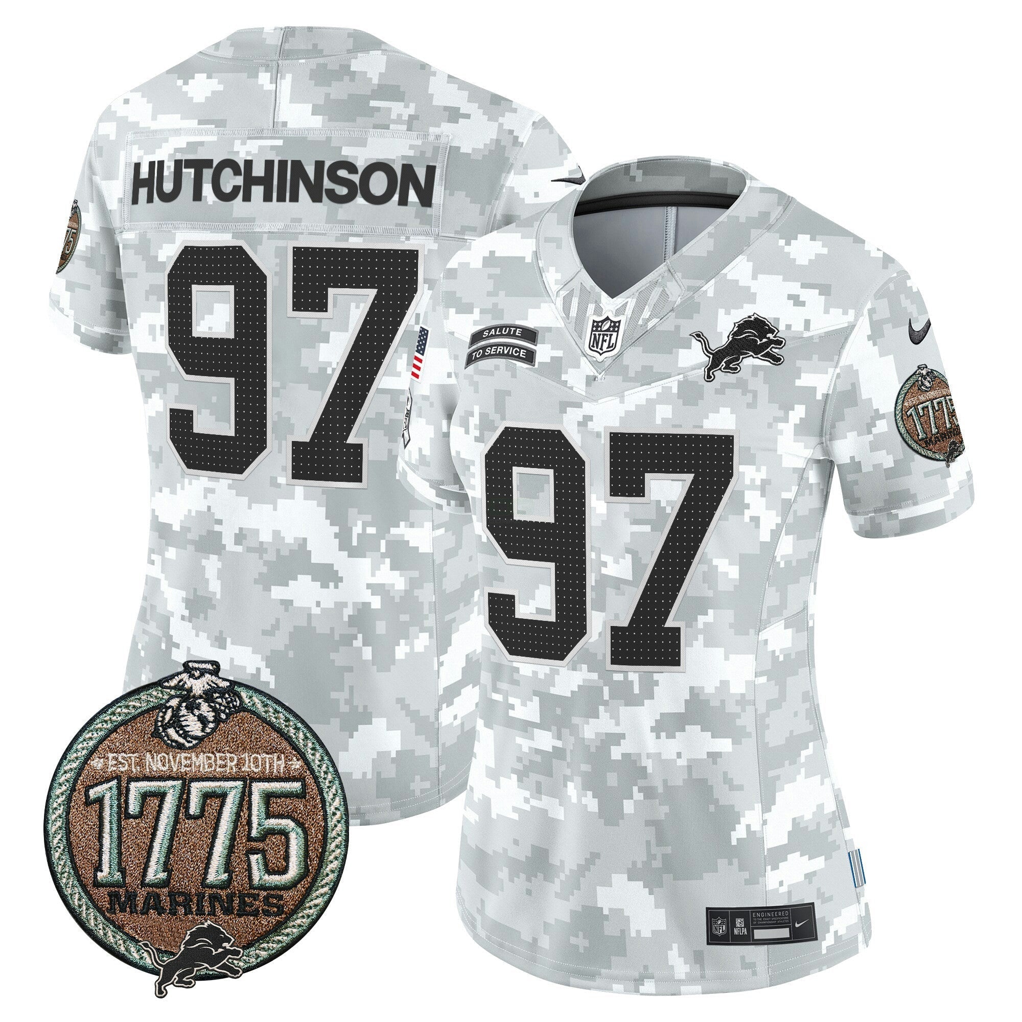 Camisa NFL Women’s Detroit 2024 Salute to Service Establishment Year Patch Vapor Limited Jersey