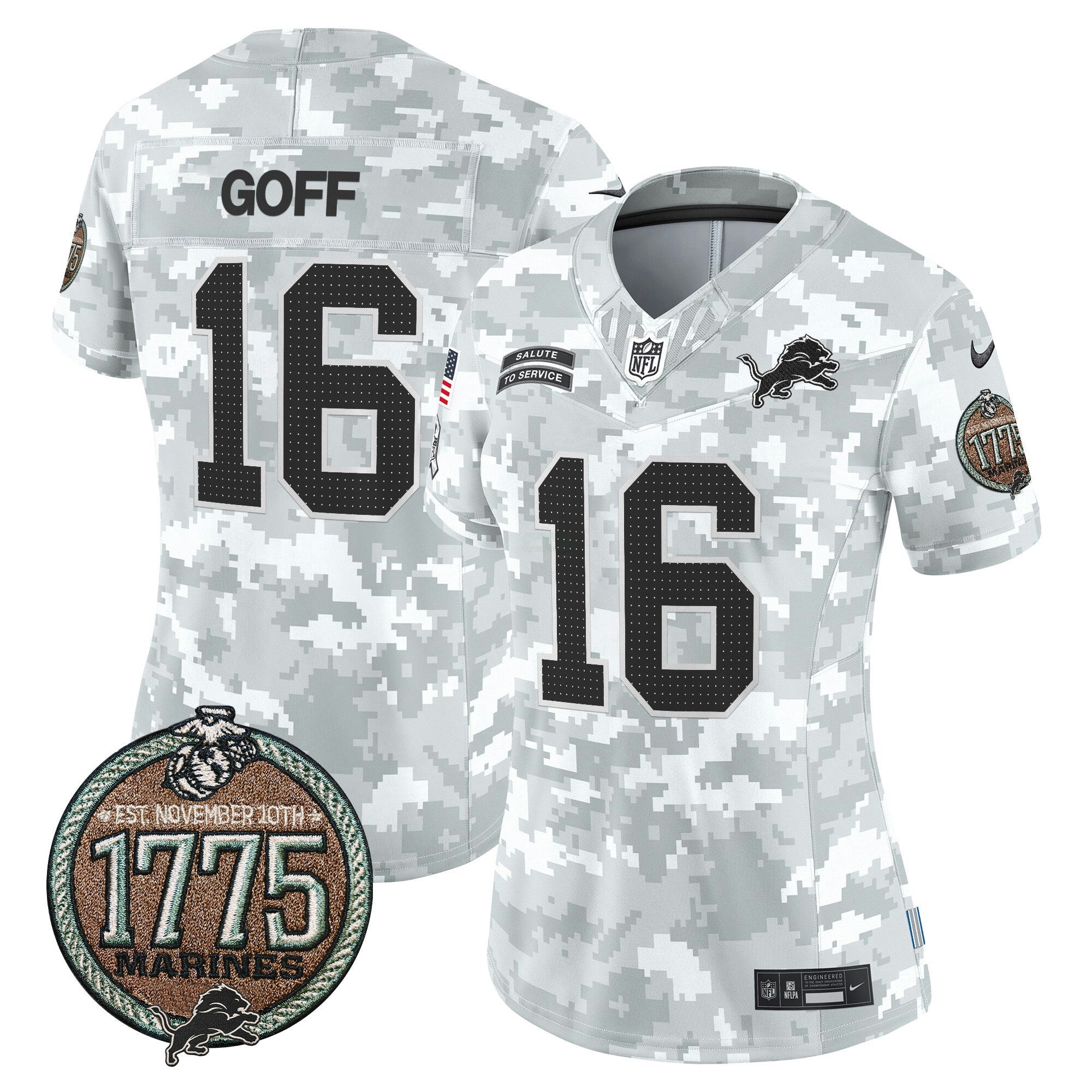 Camisa NFL Women’s Detroit 2024 Salute to Service Establishment Year Patch Vapor Limited Jersey