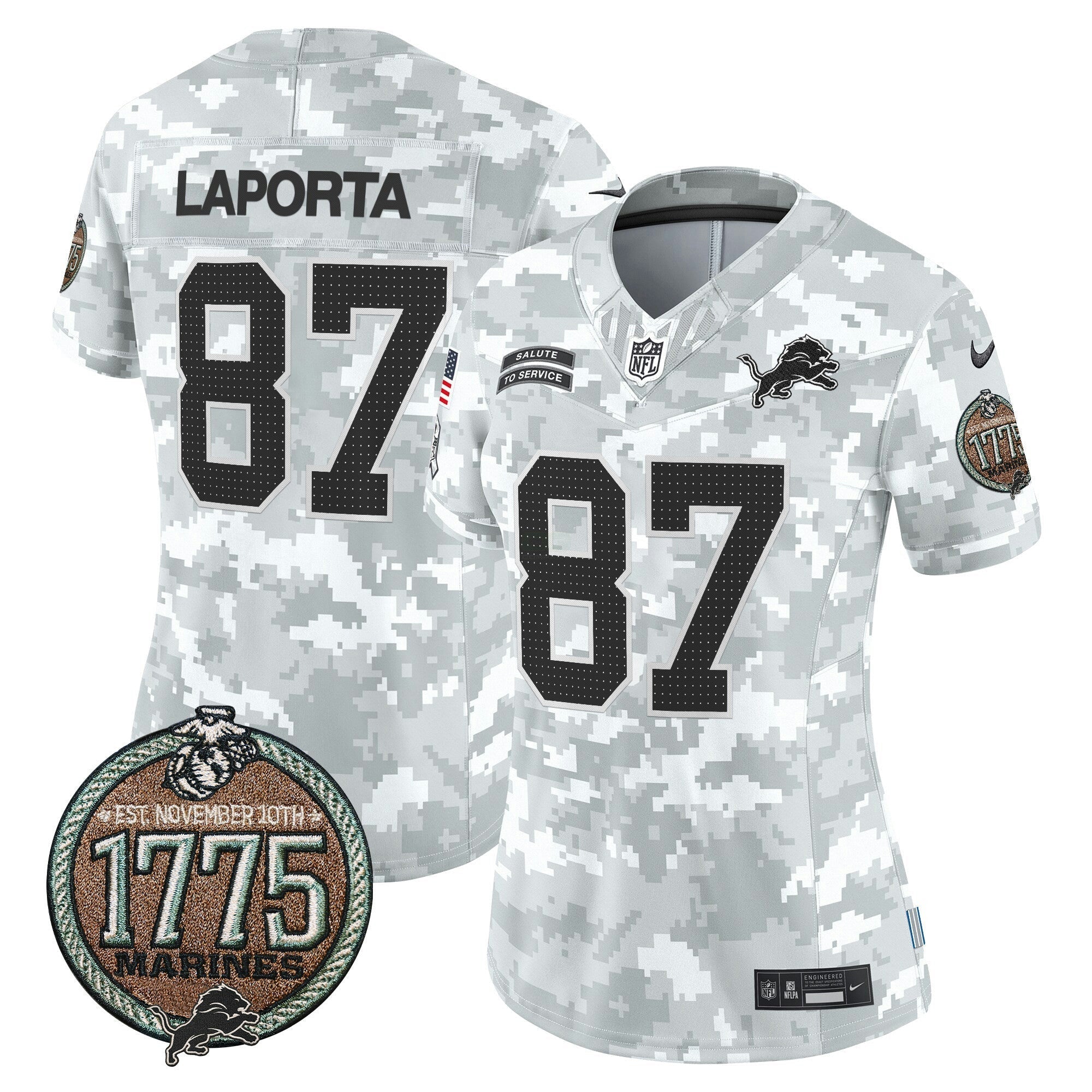 Camisa NFL Women’s Detroit 2024 Salute to Service Establishment Year Patch Vapor Limited Jersey