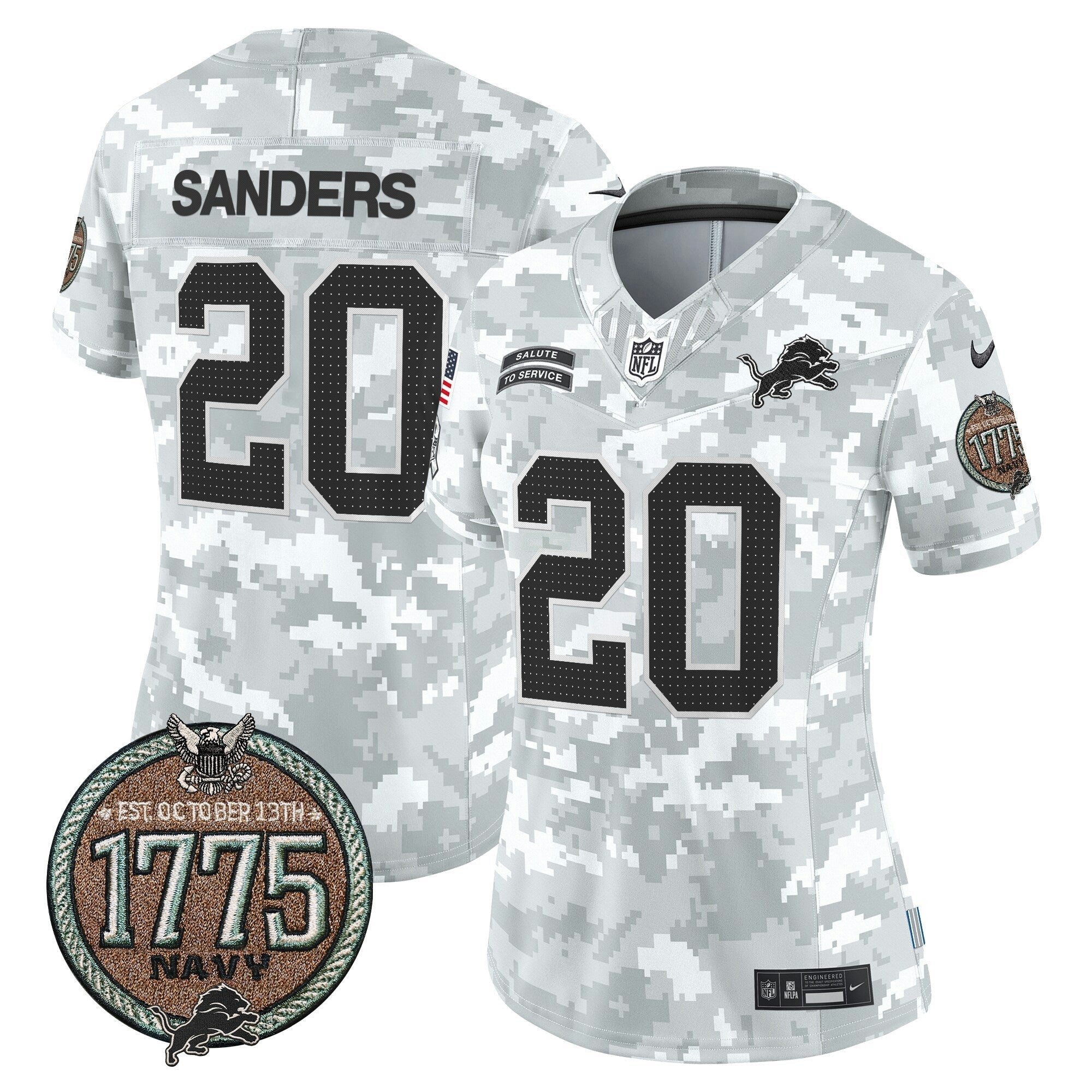 Camisa NFL Women’s Detroit 2024 Salute to Service Establishment Year Patch Vapor Limited Jersey