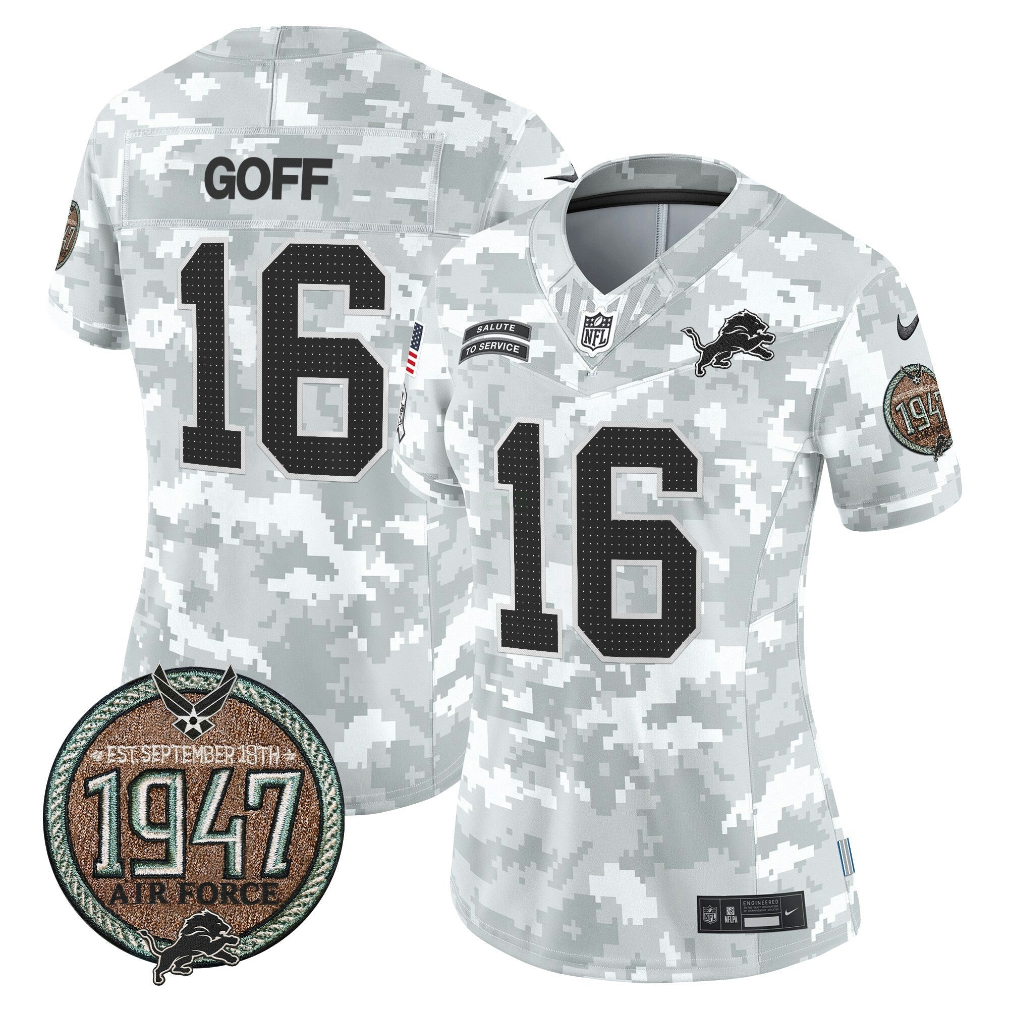Camisa NFL Women’s Detroit 2024 Salute to Service Establishment Year Patch Vapor Limited Jersey