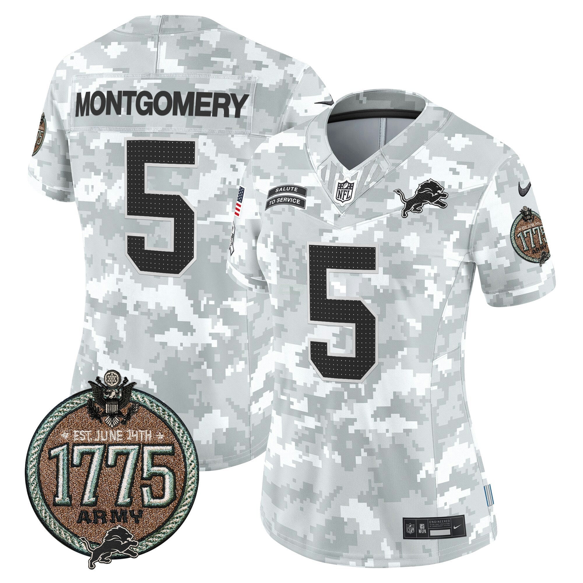 Camisa NFL Women’s Detroit 2024 Salute to Service Establishment Year Patch Vapor Limited Jersey