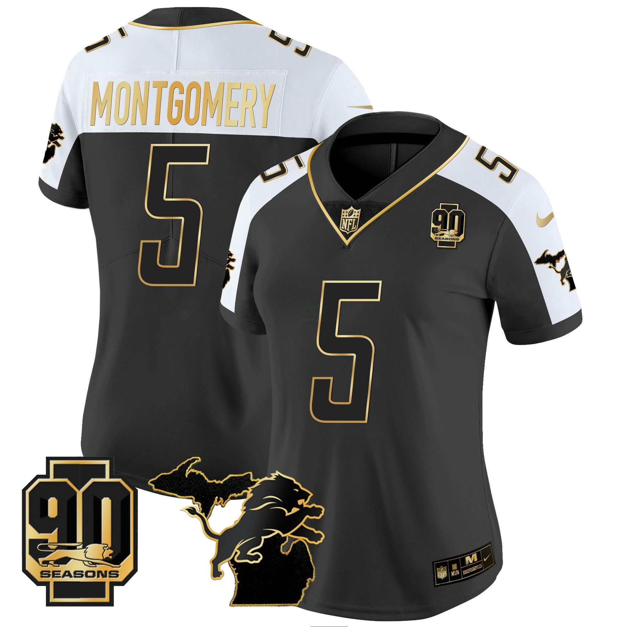 Camisa NFL Women’s Detroit 90th Year & Michigan Patch Dourada Vapor Jersey