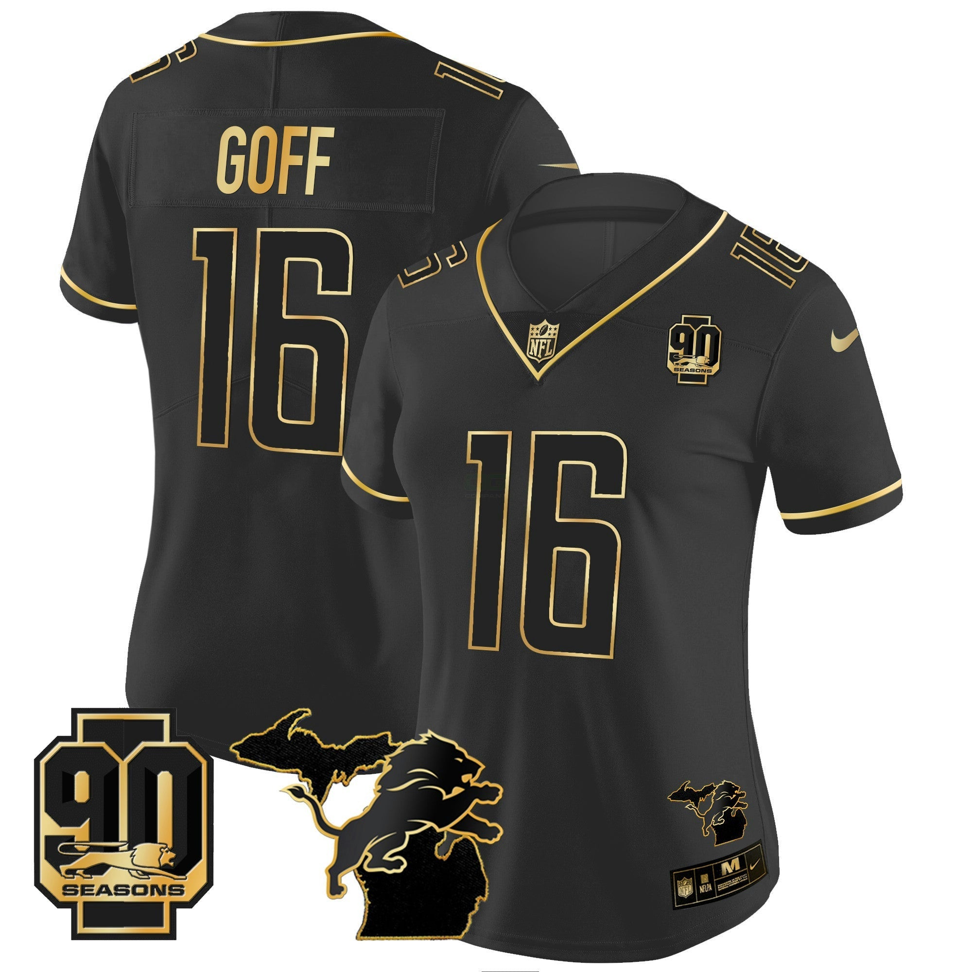 Camisa NFL Women’s Detroit 90th Year & Michigan Patch Dourada Vapor Jersey
