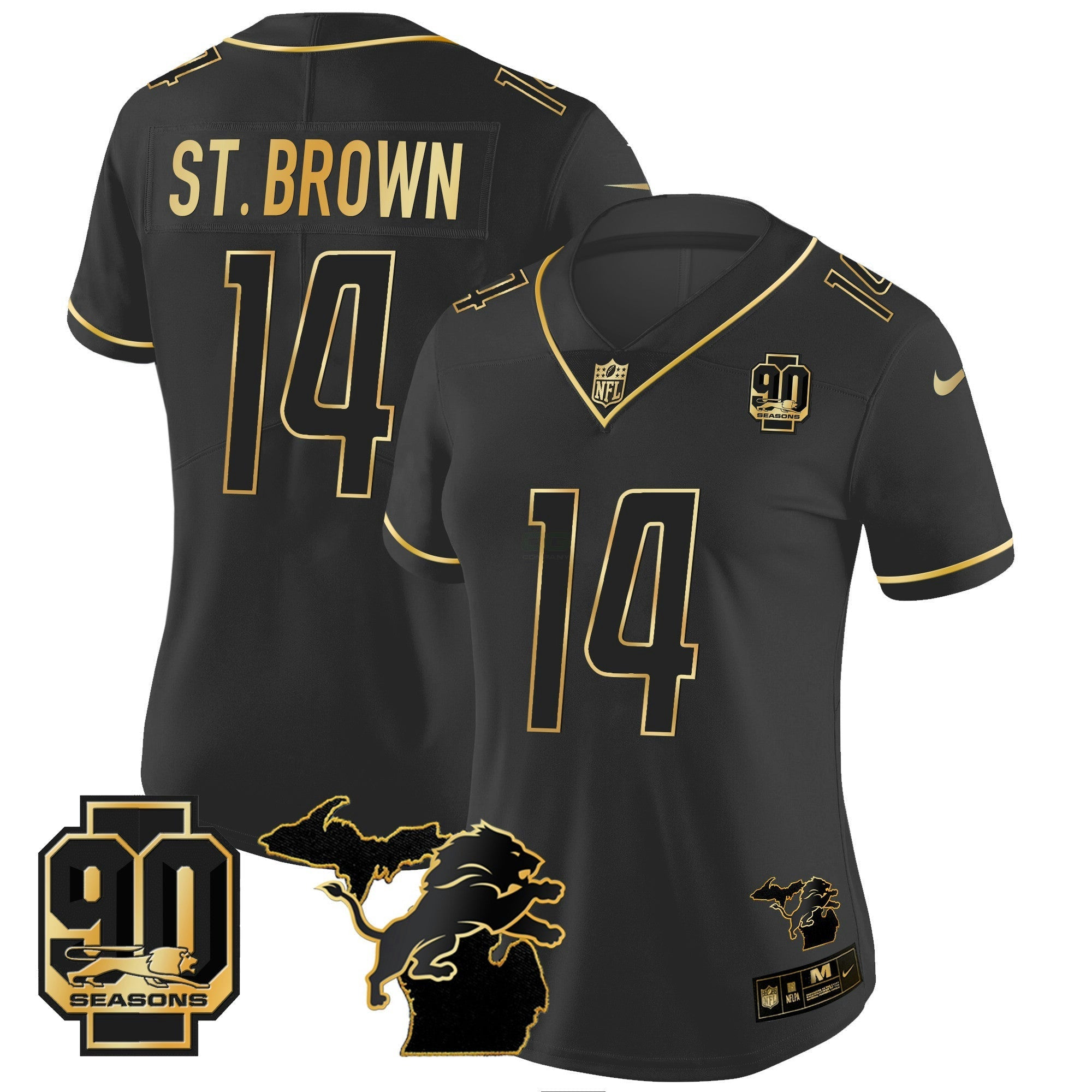 Camisa NFL Women’s Detroit 90th Year & Michigan Patch Dourada Vapor Jersey