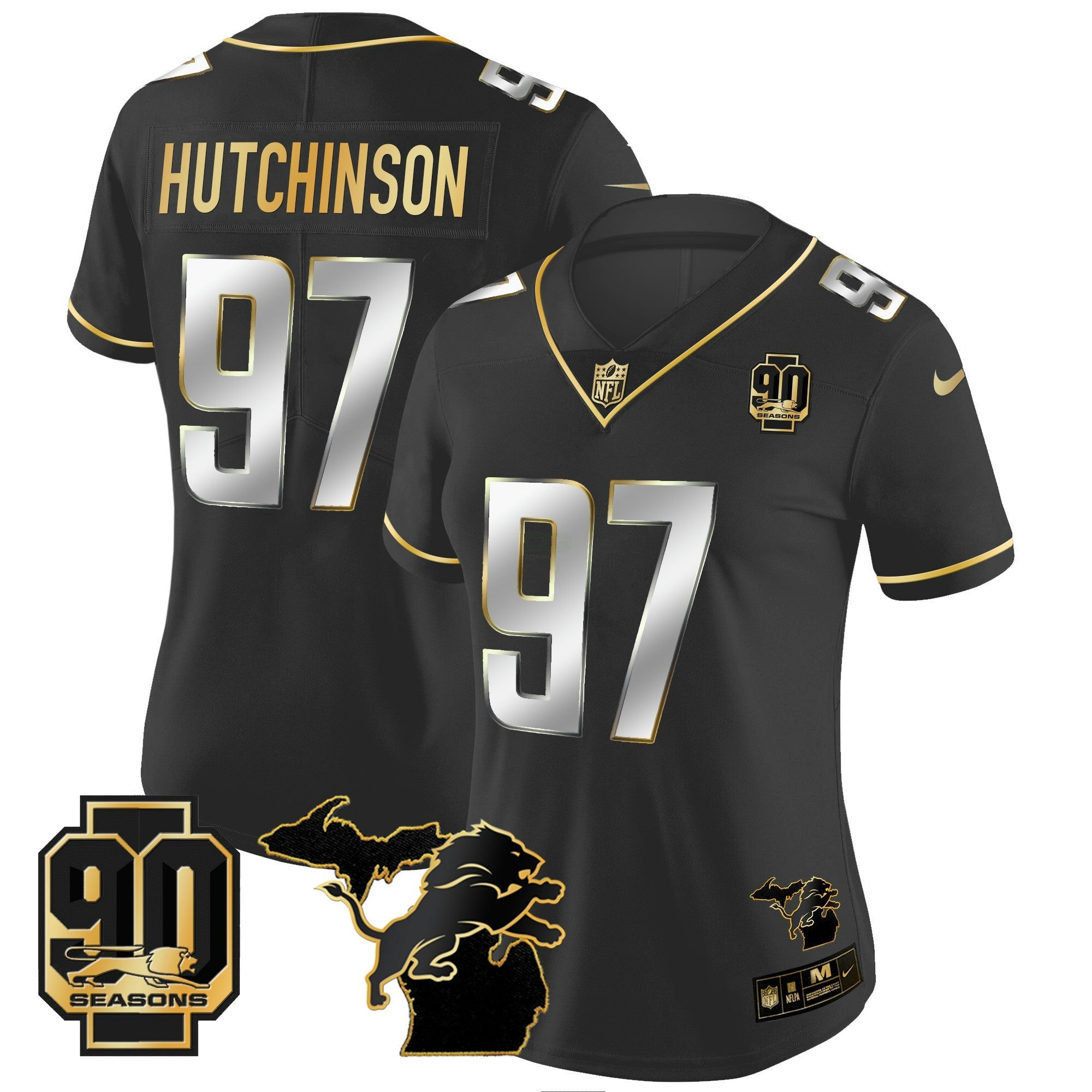 Camisa NFL Women’s Detroit 90th Year & Michigan Patch Dourada Vapor Jersey