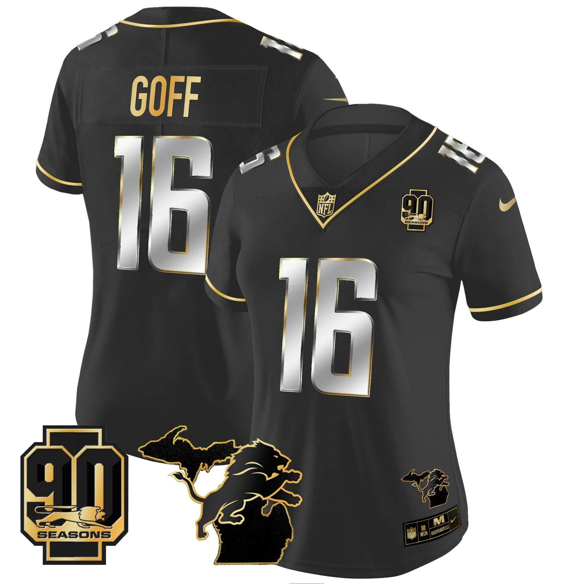 Camisa NFL Women’s Detroit 90th Year & Michigan Patch Dourada Vapor Jersey