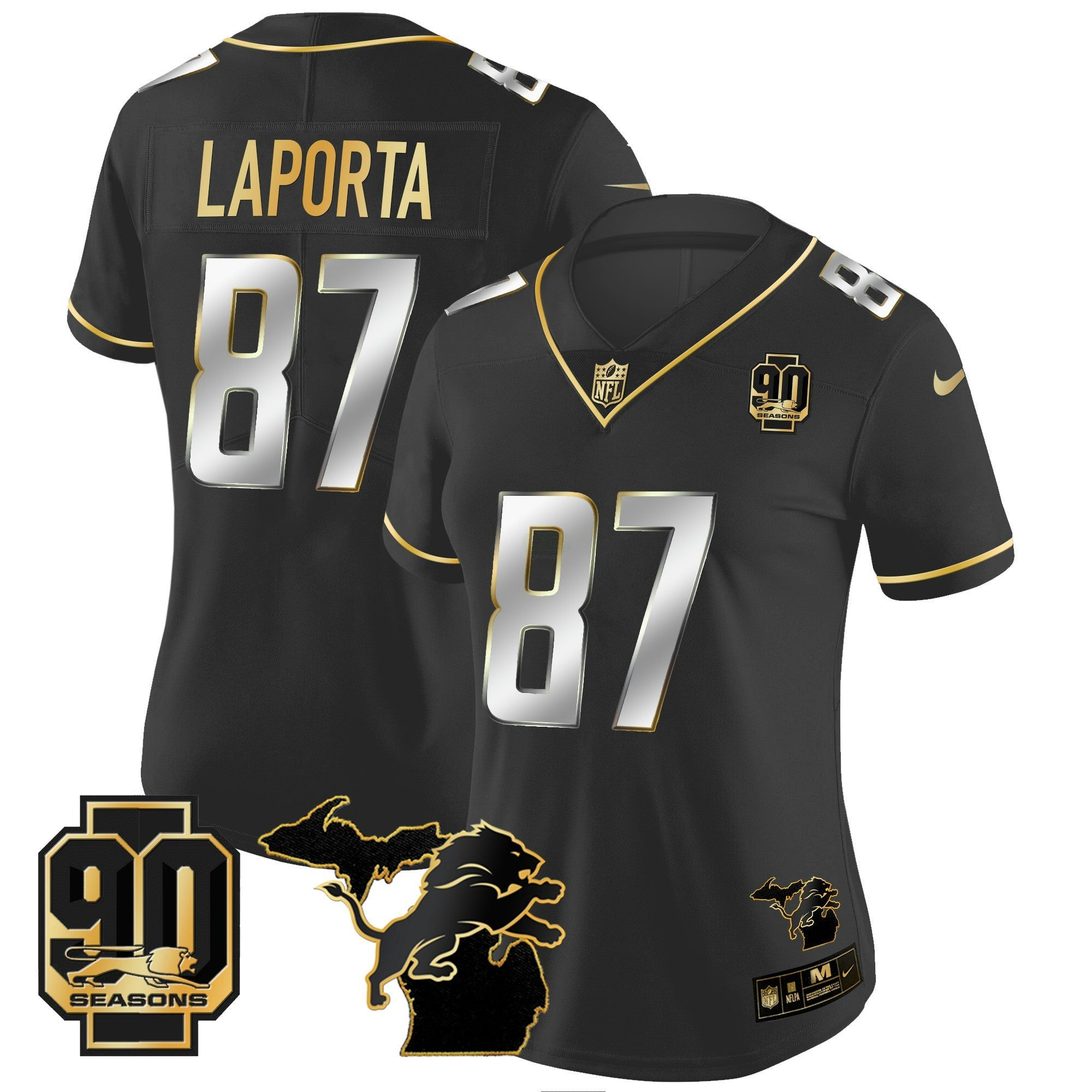 Camisa NFL Women’s Detroit 90th Year & Michigan Patch Dourada Vapor Jersey