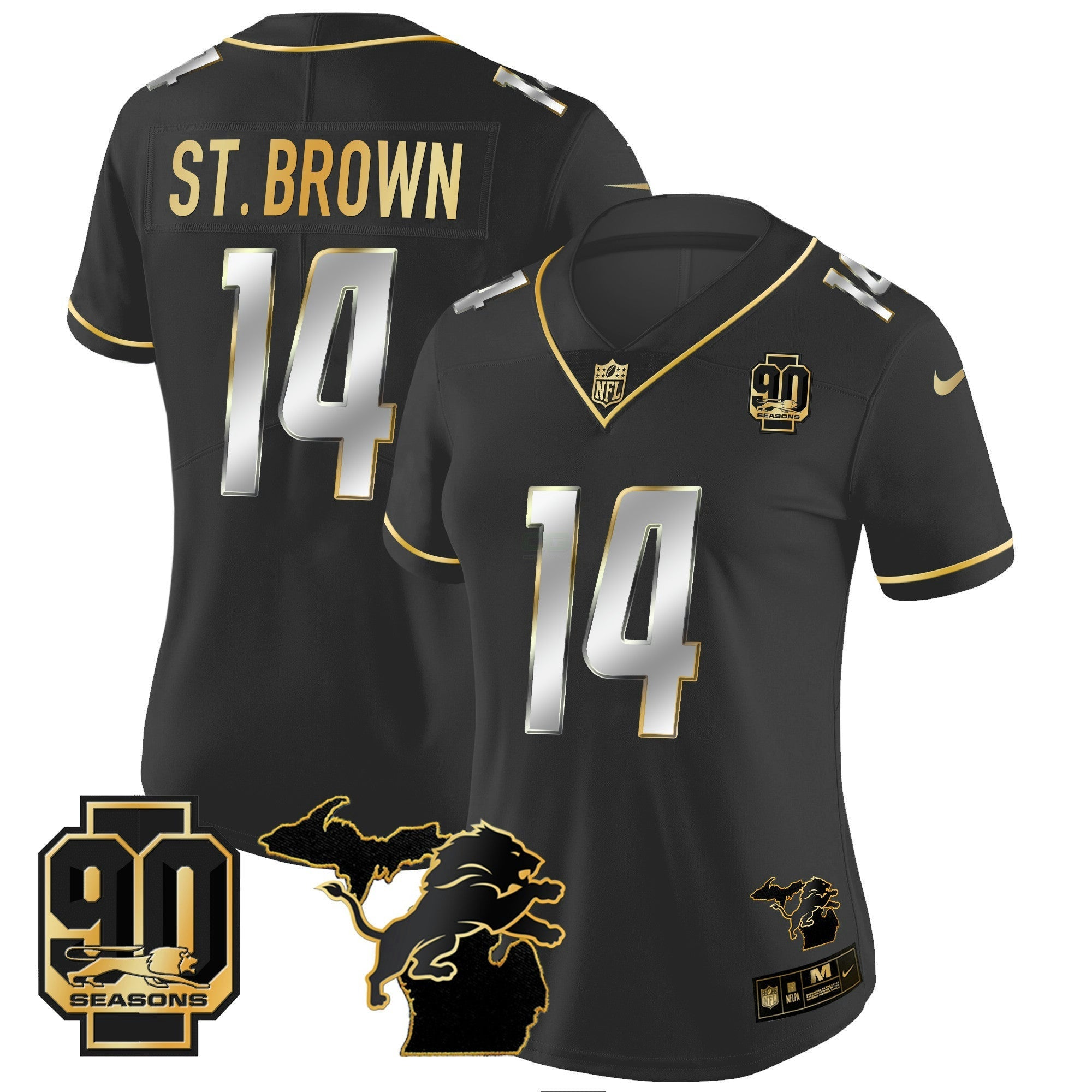 Camisa NFL Women’s Detroit 90th Year & Michigan Patch Dourada Vapor Jersey