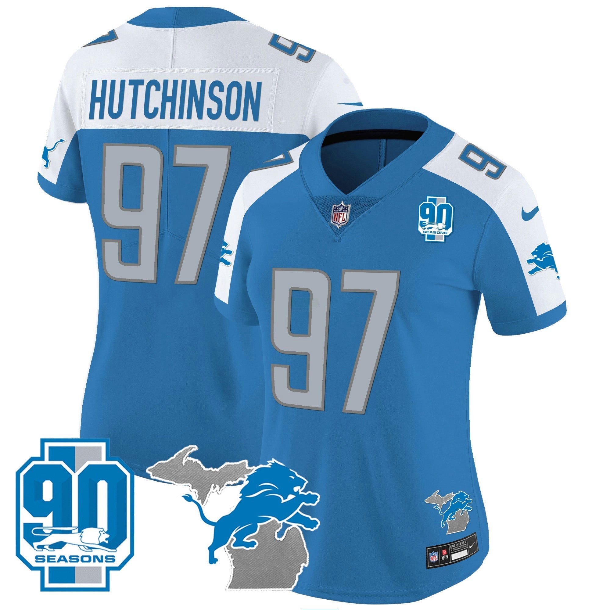 Camisa NFL Women’s Detroit 90th Year & Michigan Patch Vapor Jersey