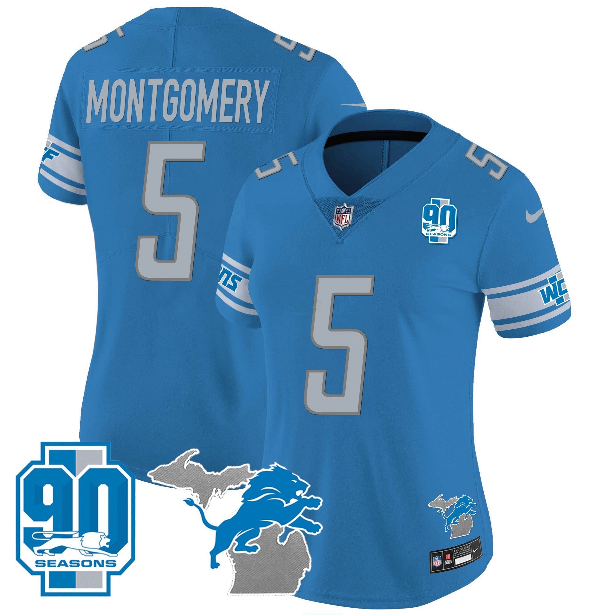 Camisa NFL Women’s Detroit 90th Year & Michigan Patch Vapor Jersey