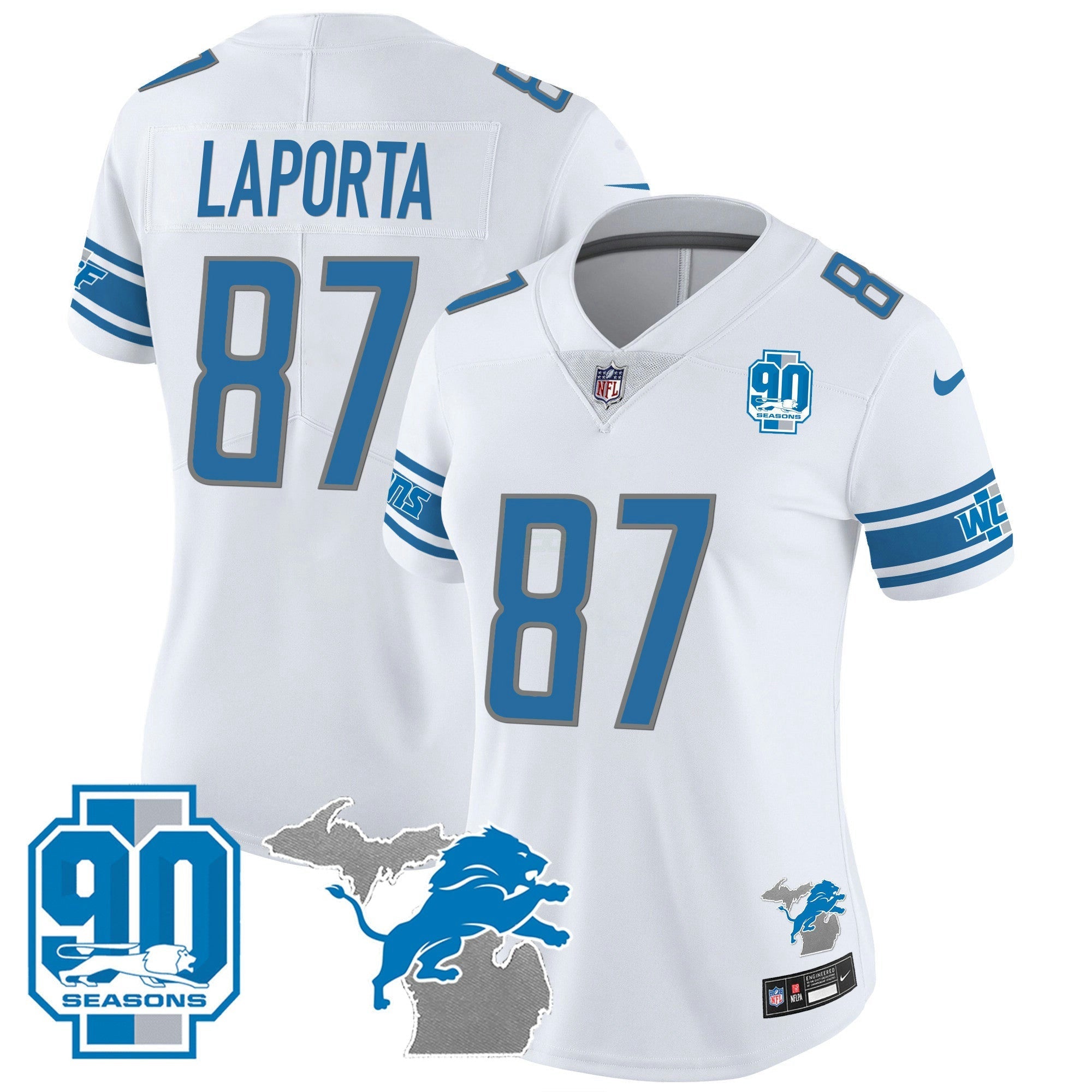 Camisa NFL Women’s Detroit 90th Year & Michigan Patch Vapor Jersey