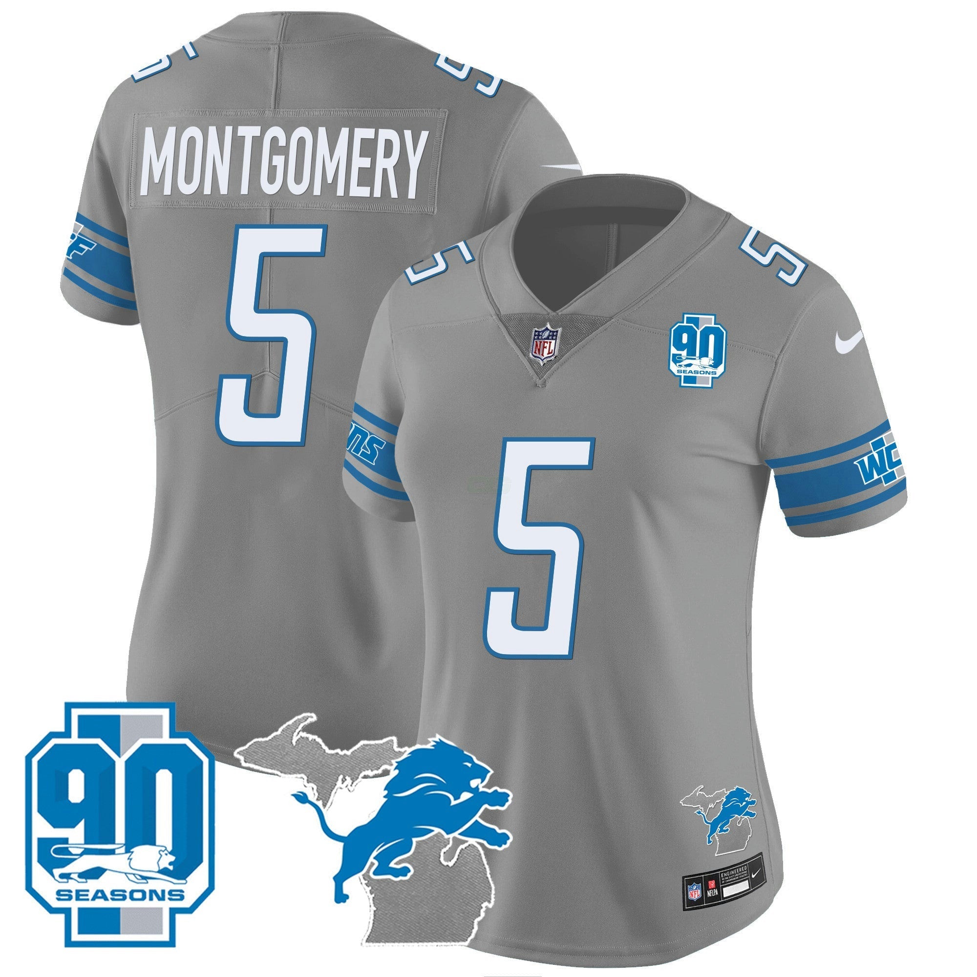 Camisa NFL Women’s Detroit 90th Year & Michigan Patch Vapor Jersey