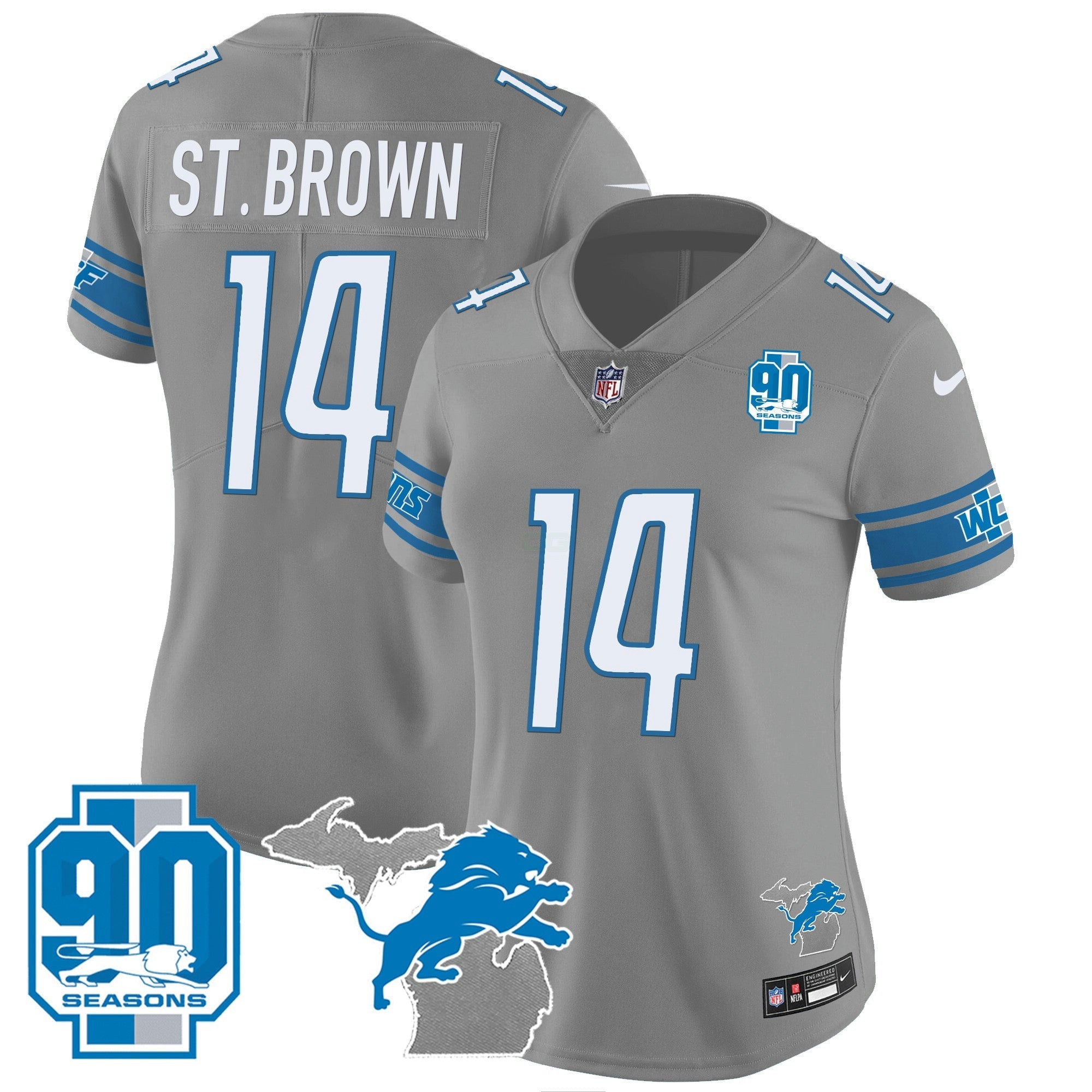 Camisa NFL Women’s Detroit 90th Year & Michigan Patch Vapor Jersey