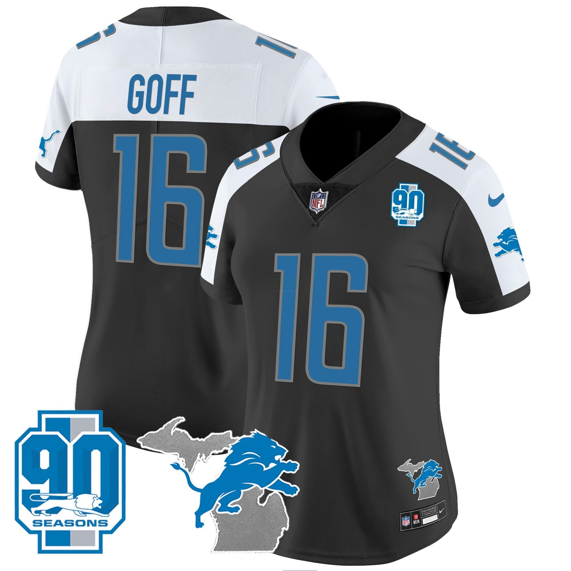 Camisa NFL Women’s Detroit 90th Year & Michigan Patch Vapor Jersey