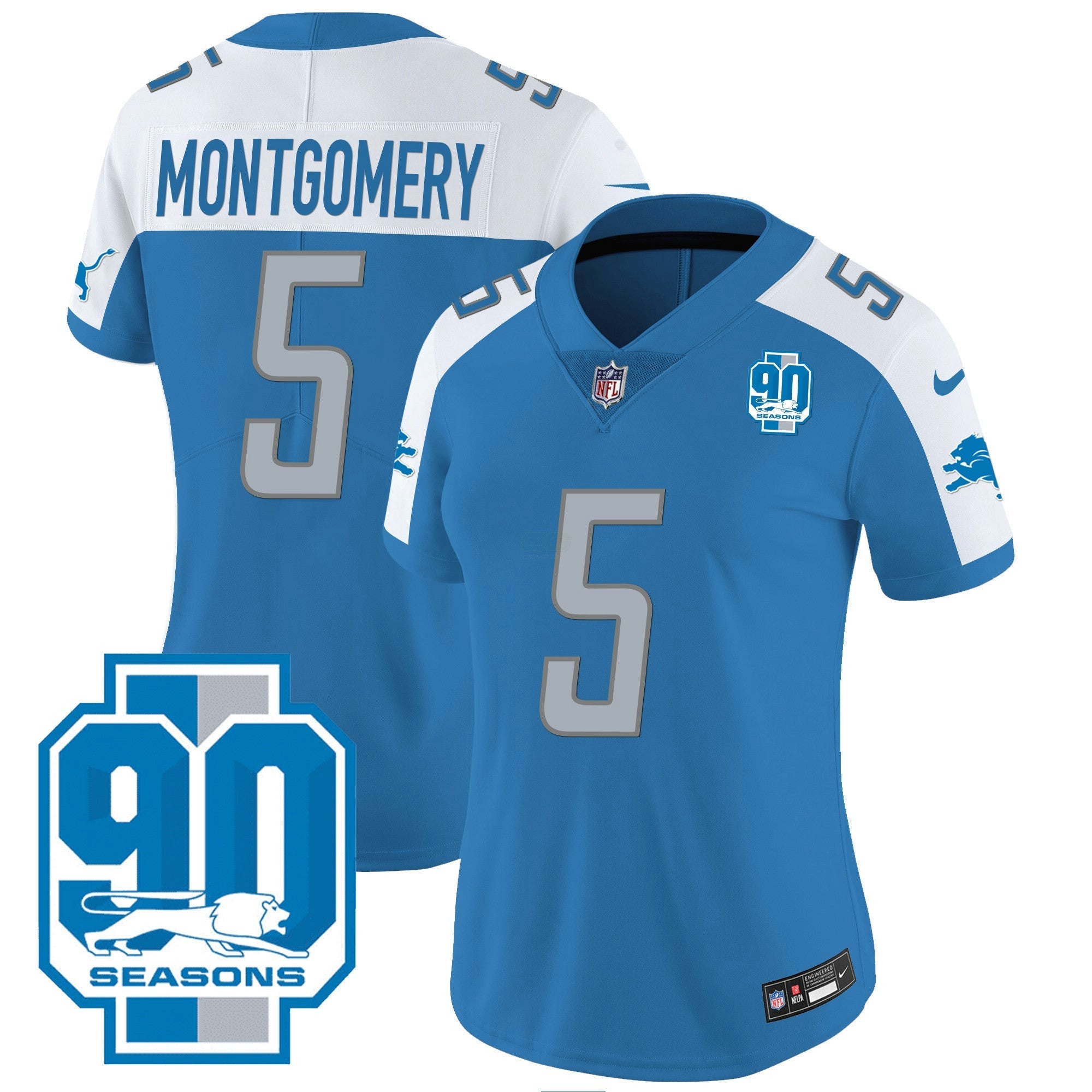 Camisa NFL Women’s Detroit 90th Year Patch Jersey