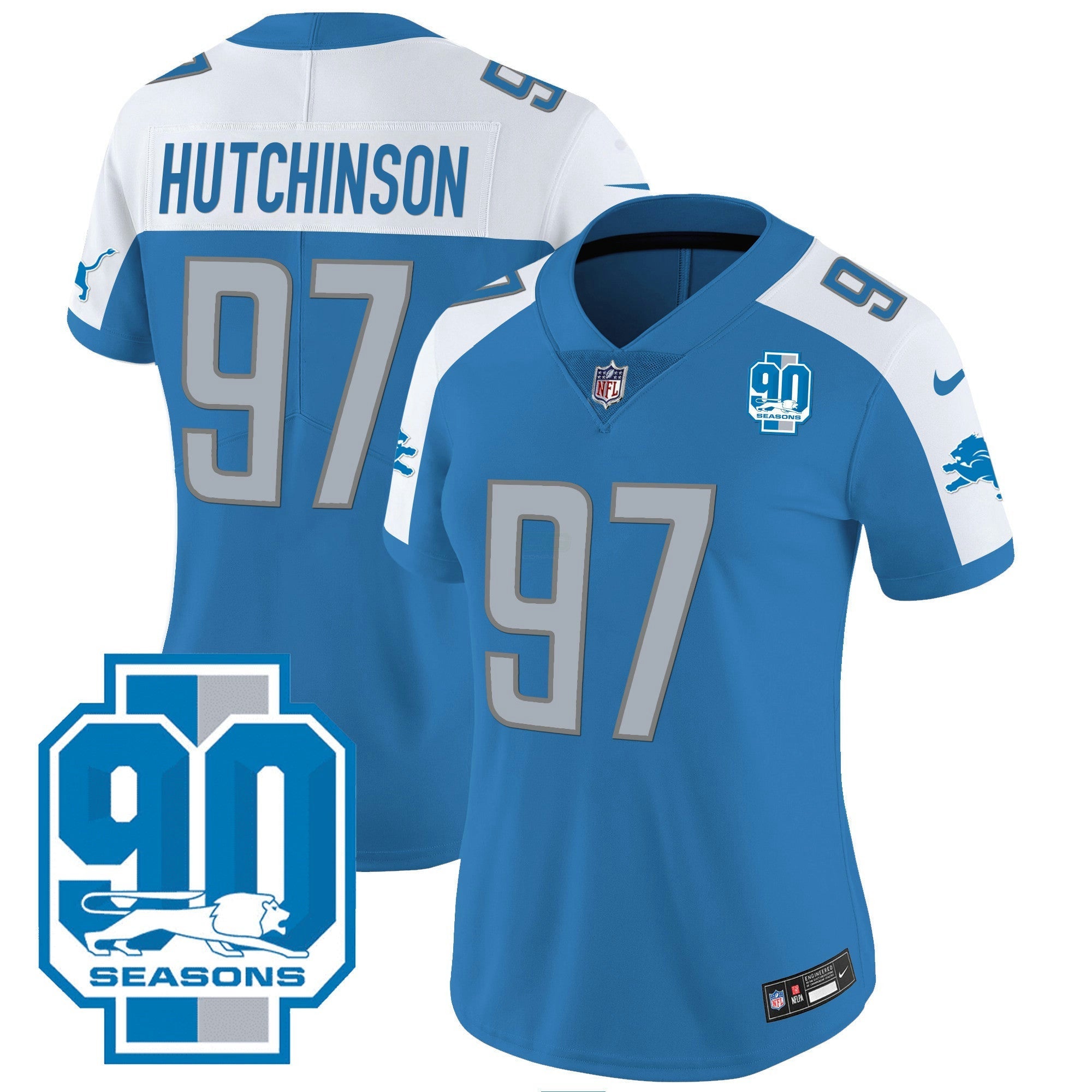 Camisa NFL Women’s Detroit 90th Year Patch Jersey